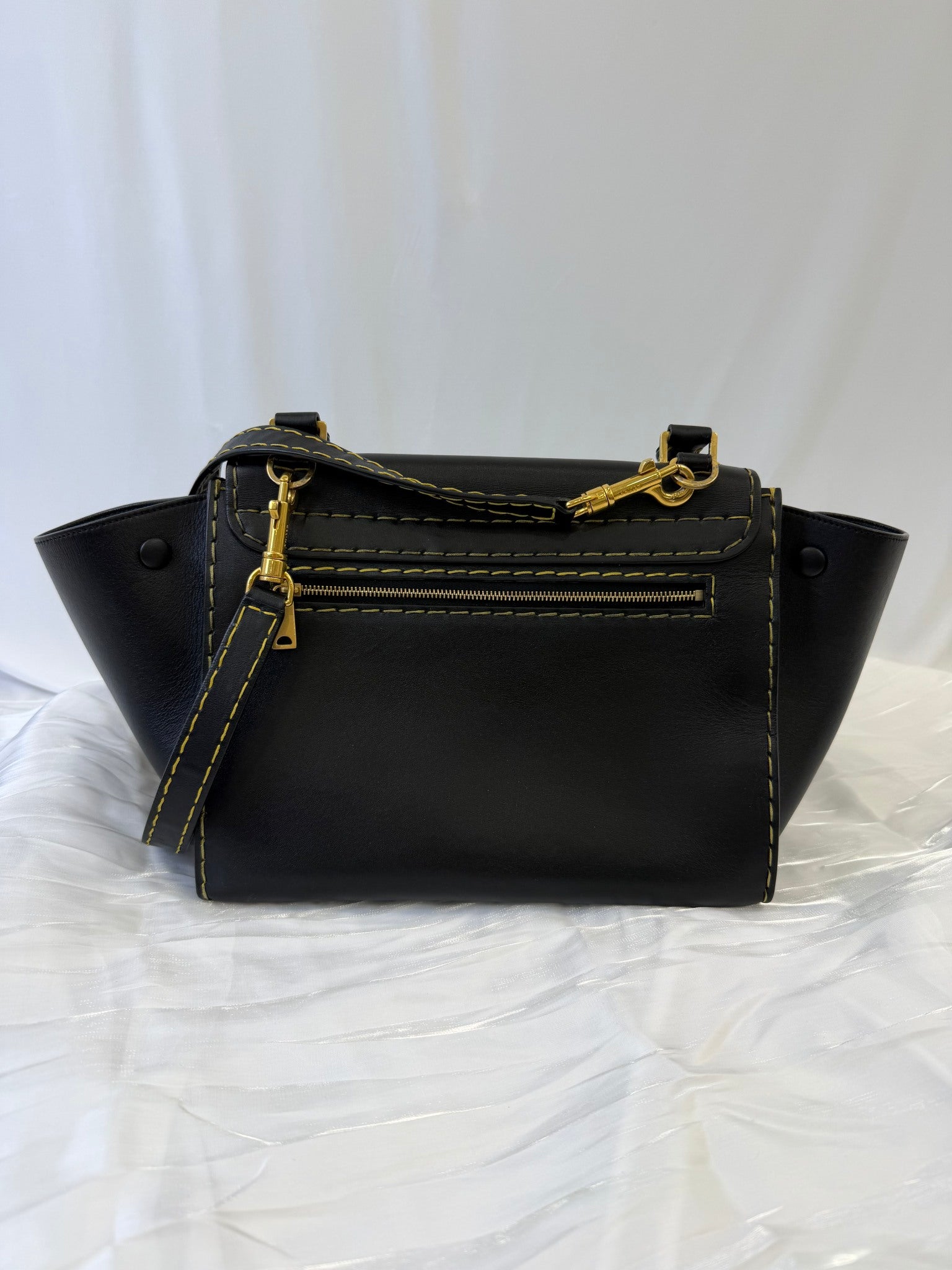 Celine Black Leather Trapeze Two Way Bag