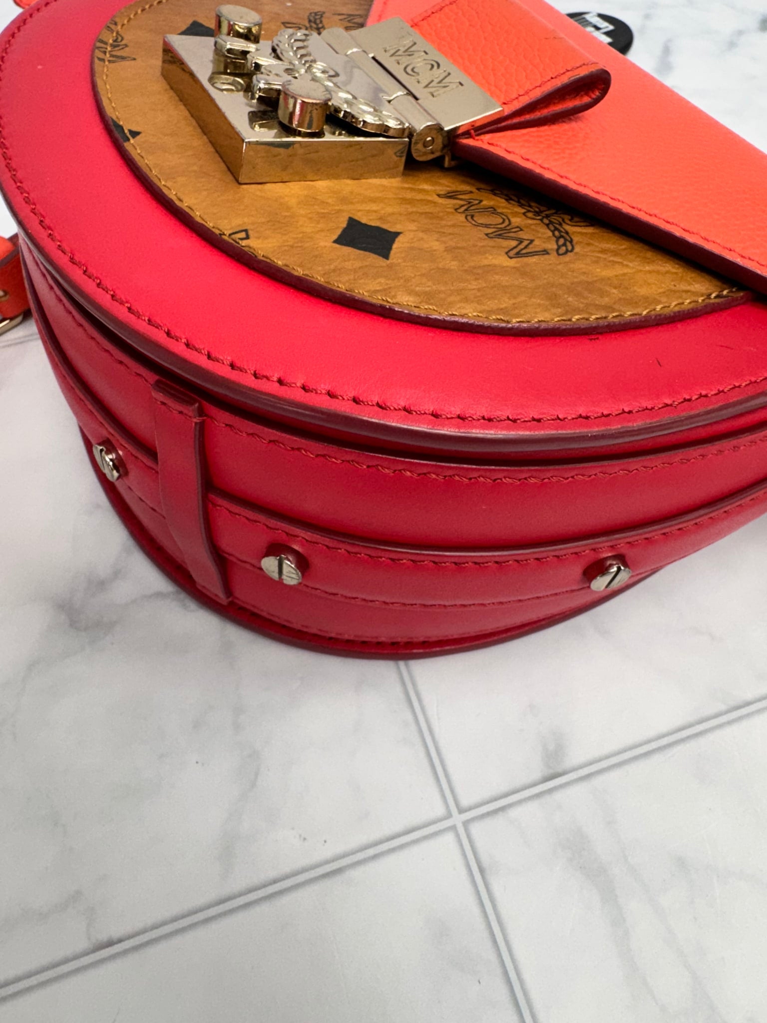 MCM Coral And Red Leather Crossbody Bag