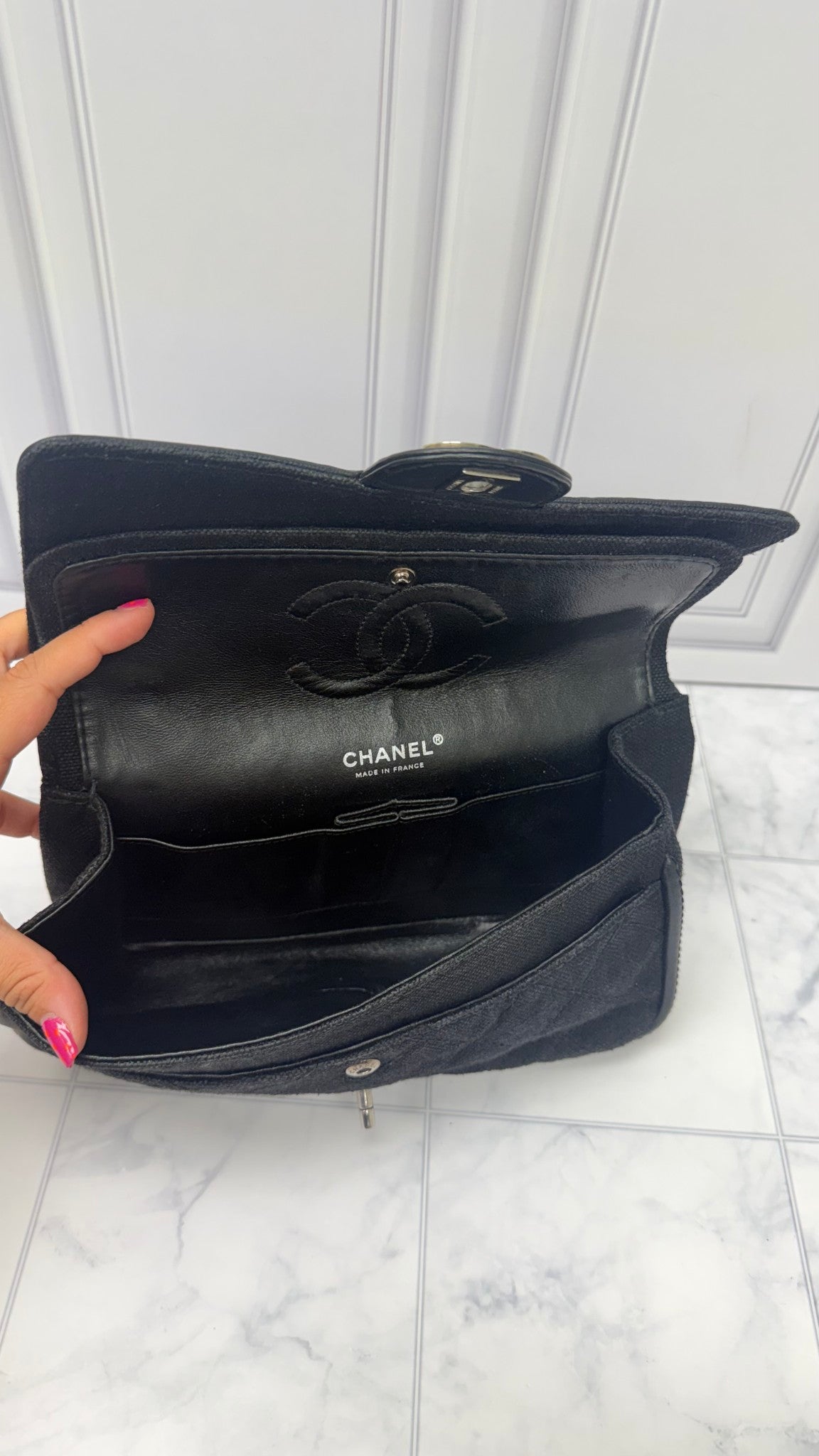 Chanel Black Canvas Double Flap Bag 