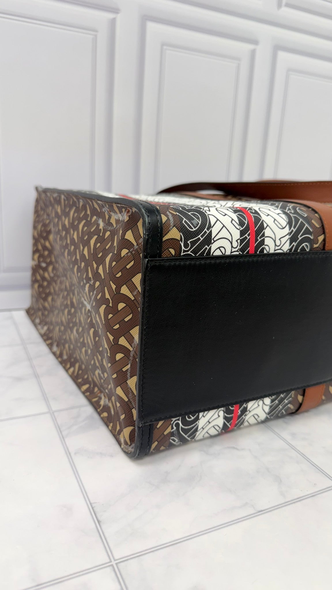 Burberry Brown Multicolor Coated Canvas Tote Bag 