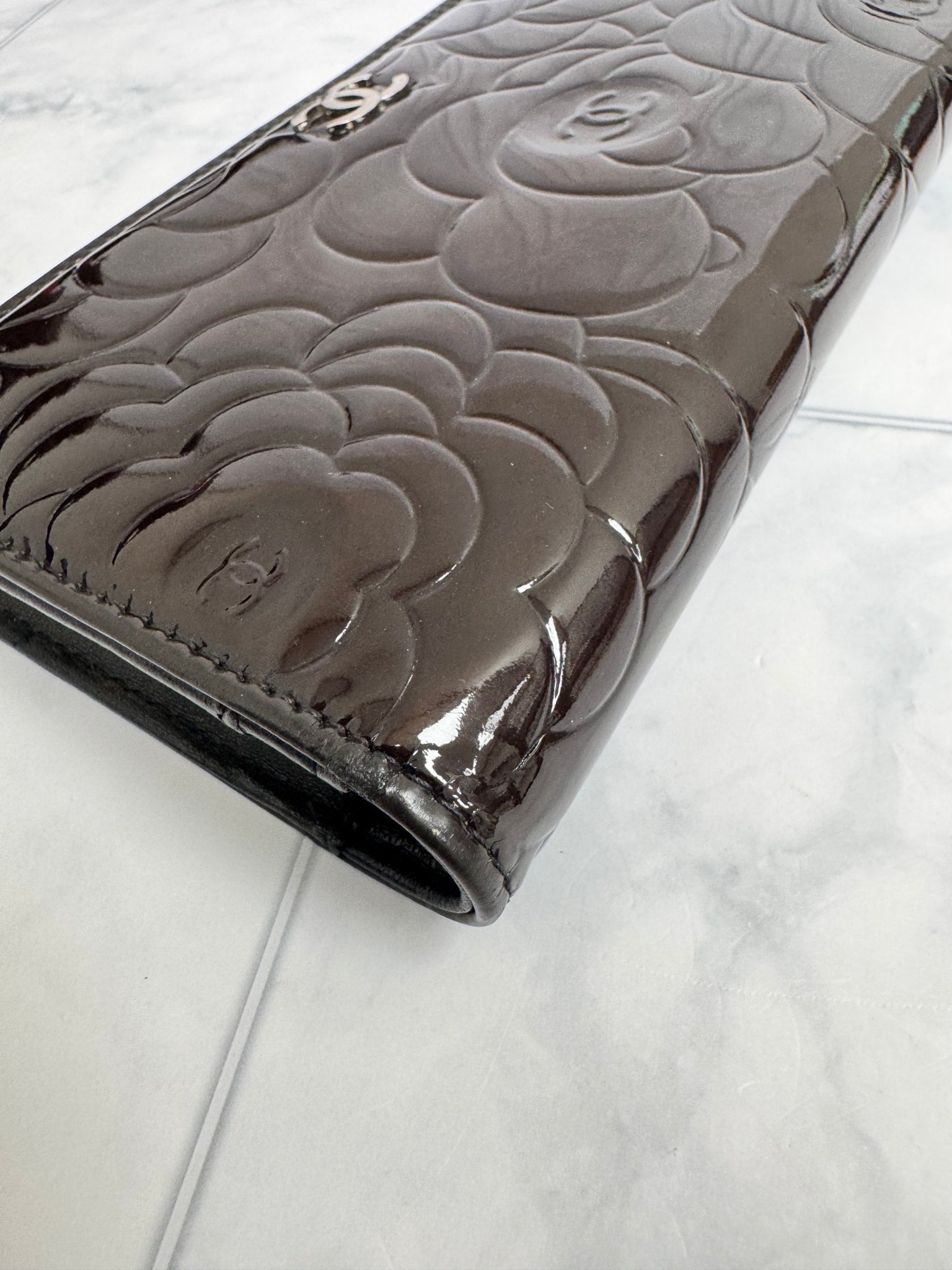 Chanel Dark Brown Patent Leather Camilla Long Wallet