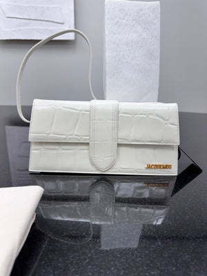 LIKE NEW - Jacquemus White Croc Embossed Leather Le Bambino Long Shoulder Bag