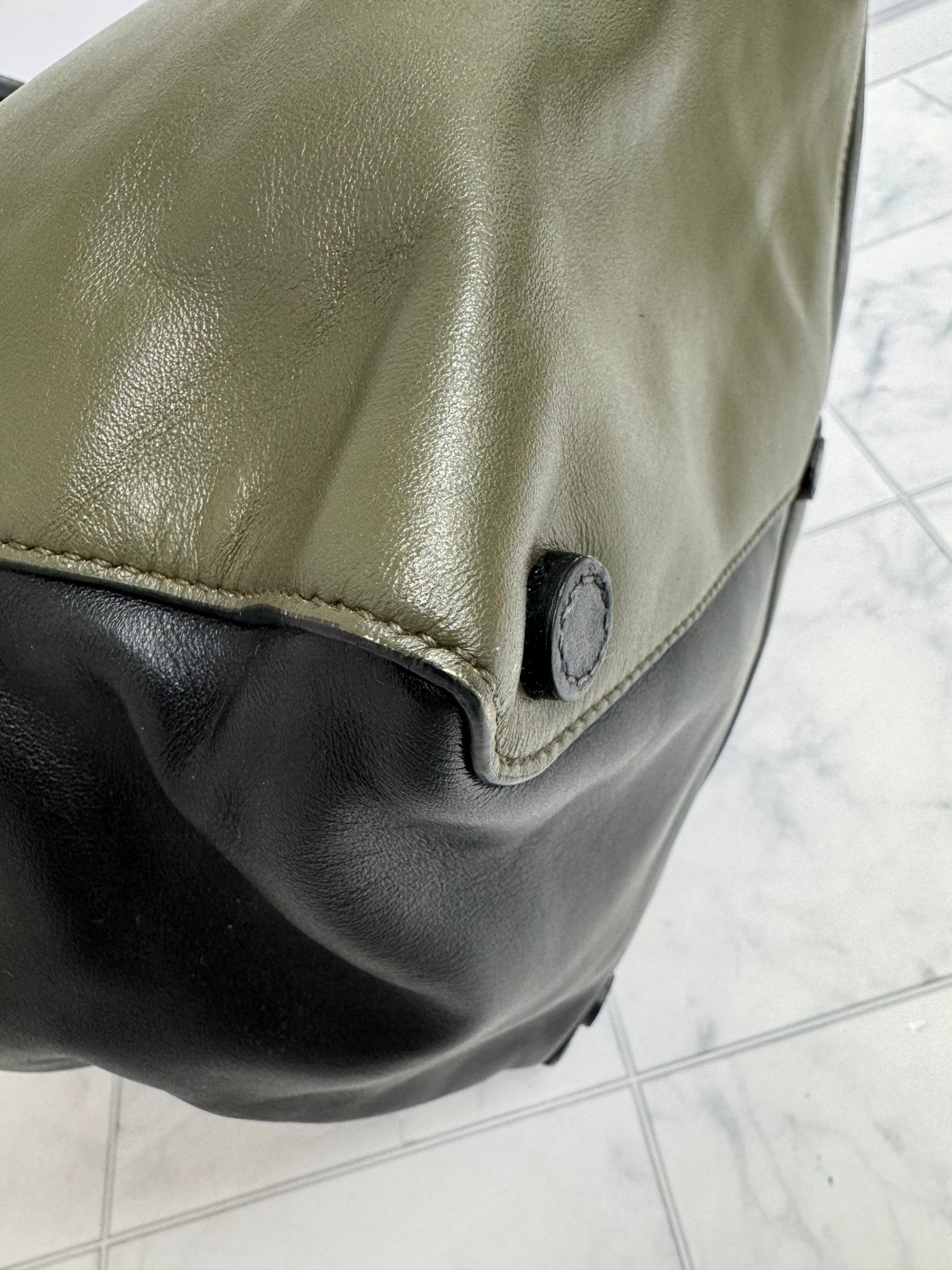 Prada Green And Black Leather Tote Bag