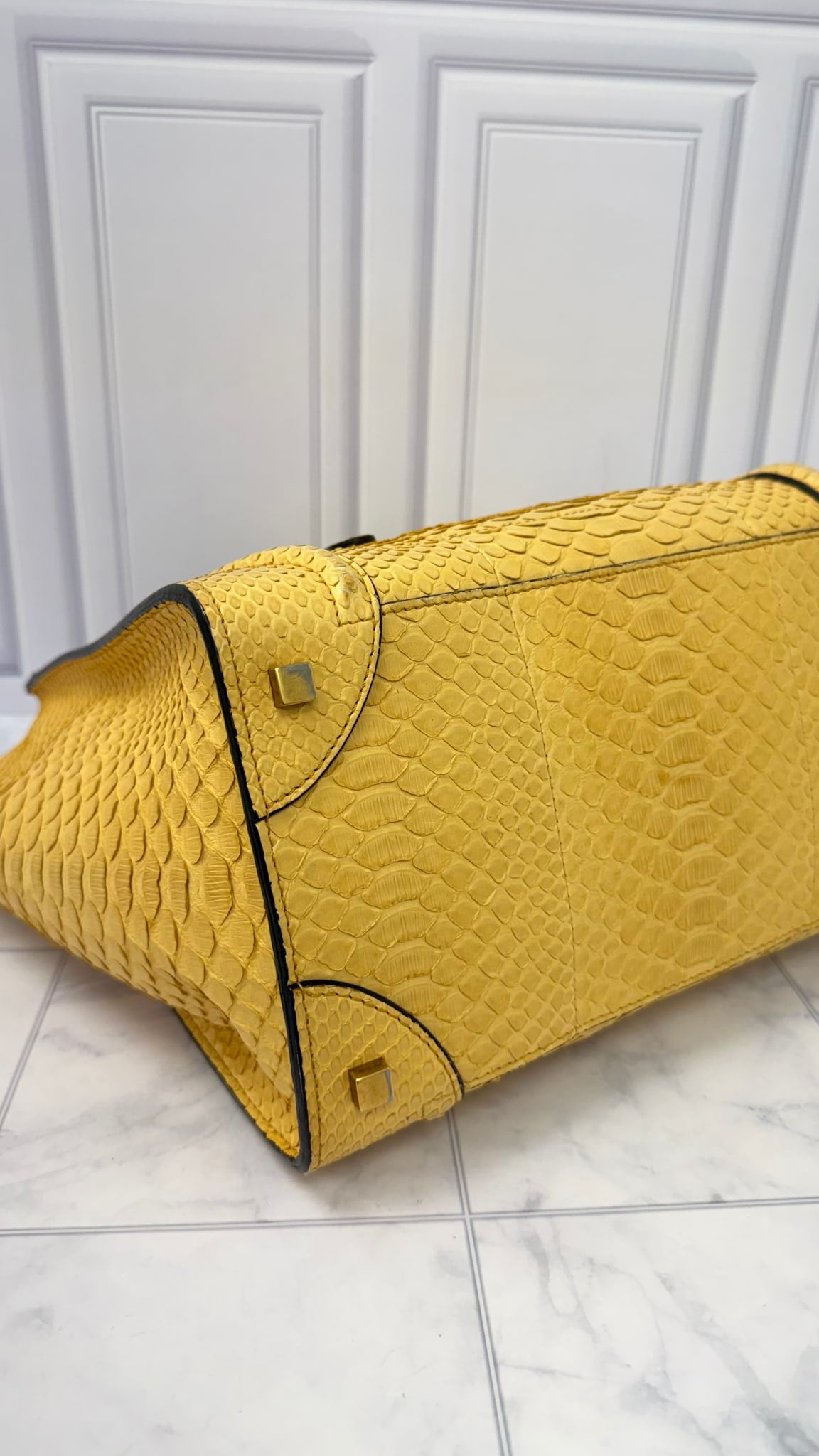 Celine Yellow Python Leather Mini Luggage Tote Bag 