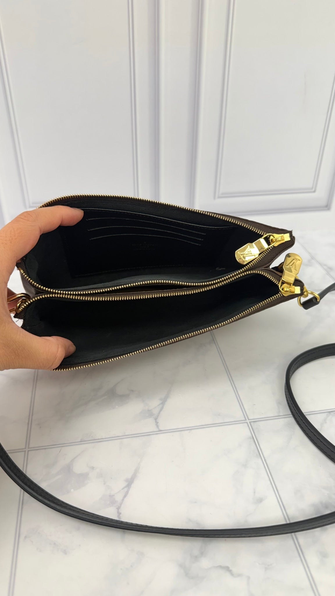 LIKE NEW -  Louis Vuitton Reverse Monogram Double Zip Pochette Crossbody Bag 