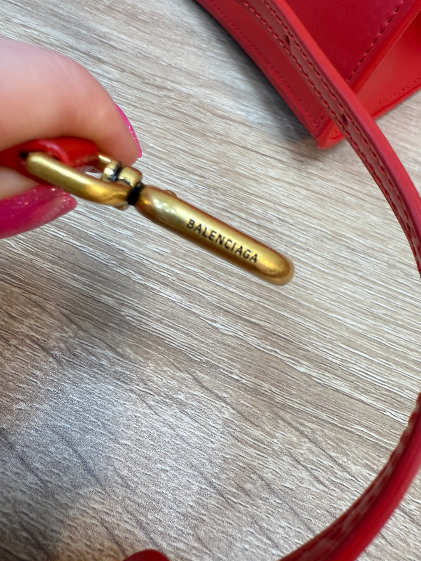 Balenciaga Red Calfskin Small Hourglass Top Handle Bag
