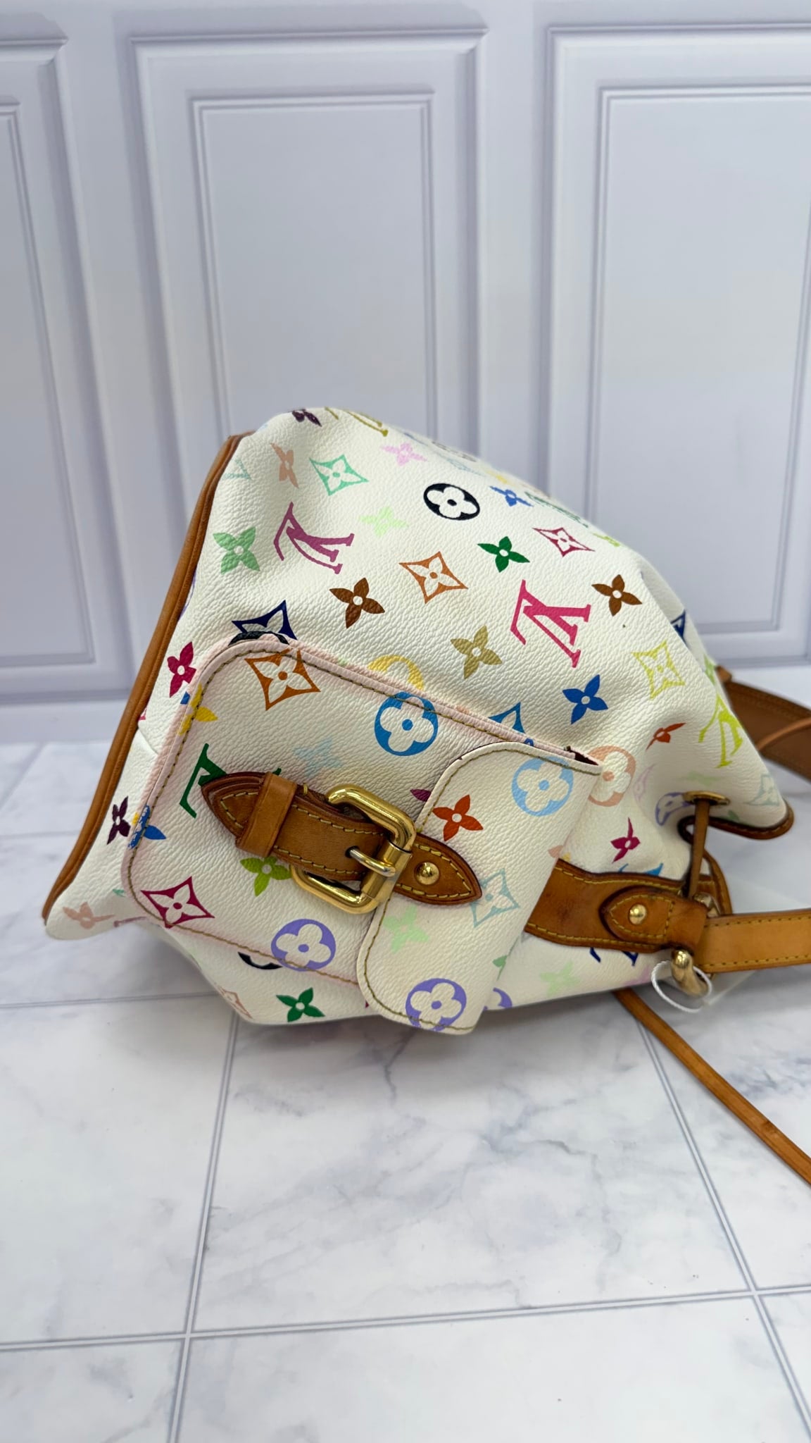 Louis Vuitton White Multicolor Monogram Petit Noe Bucket Shoulder Bag 
