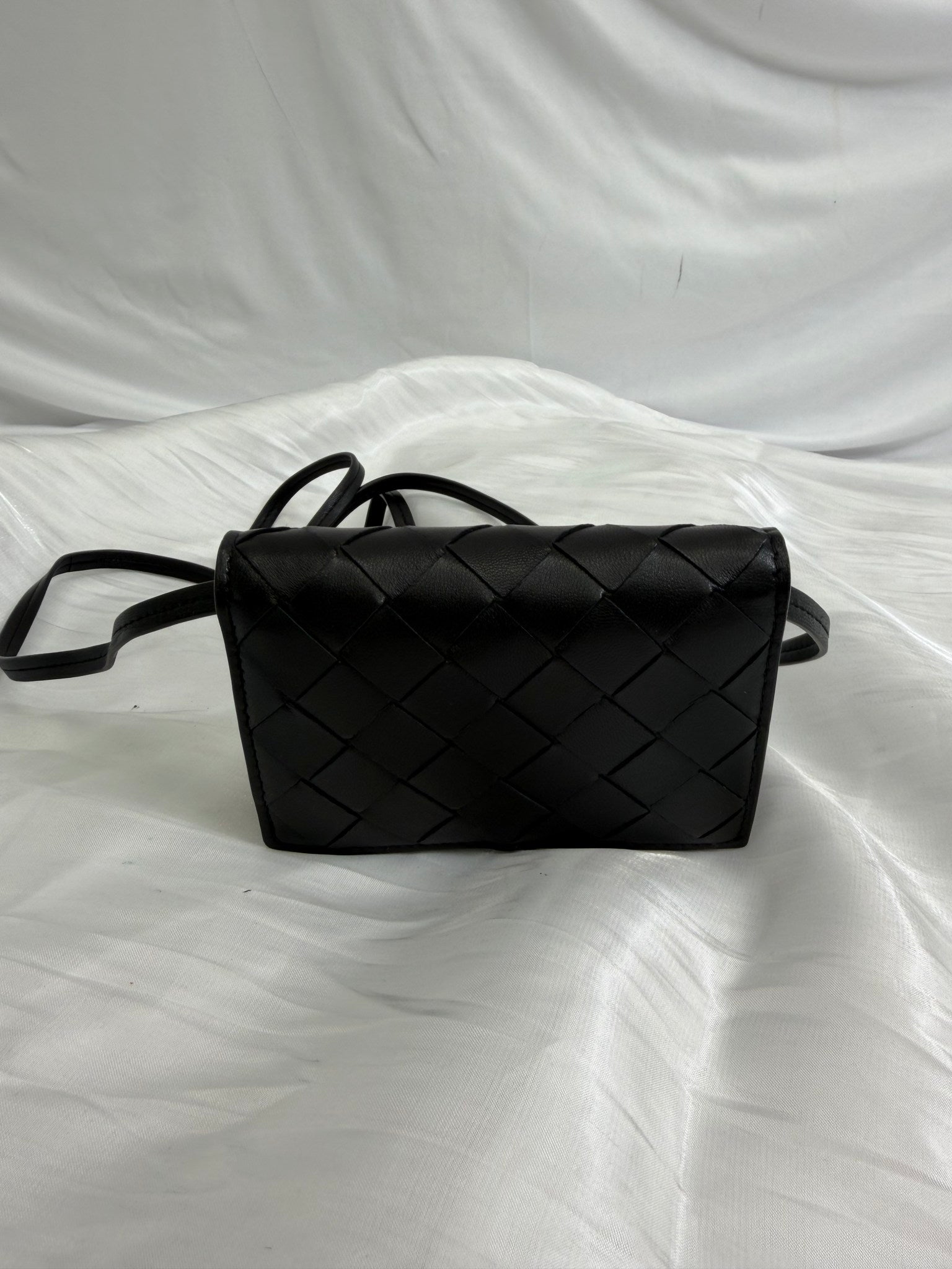 Bottega Veneta Black Intrecciato Mini Wallet On Strap
