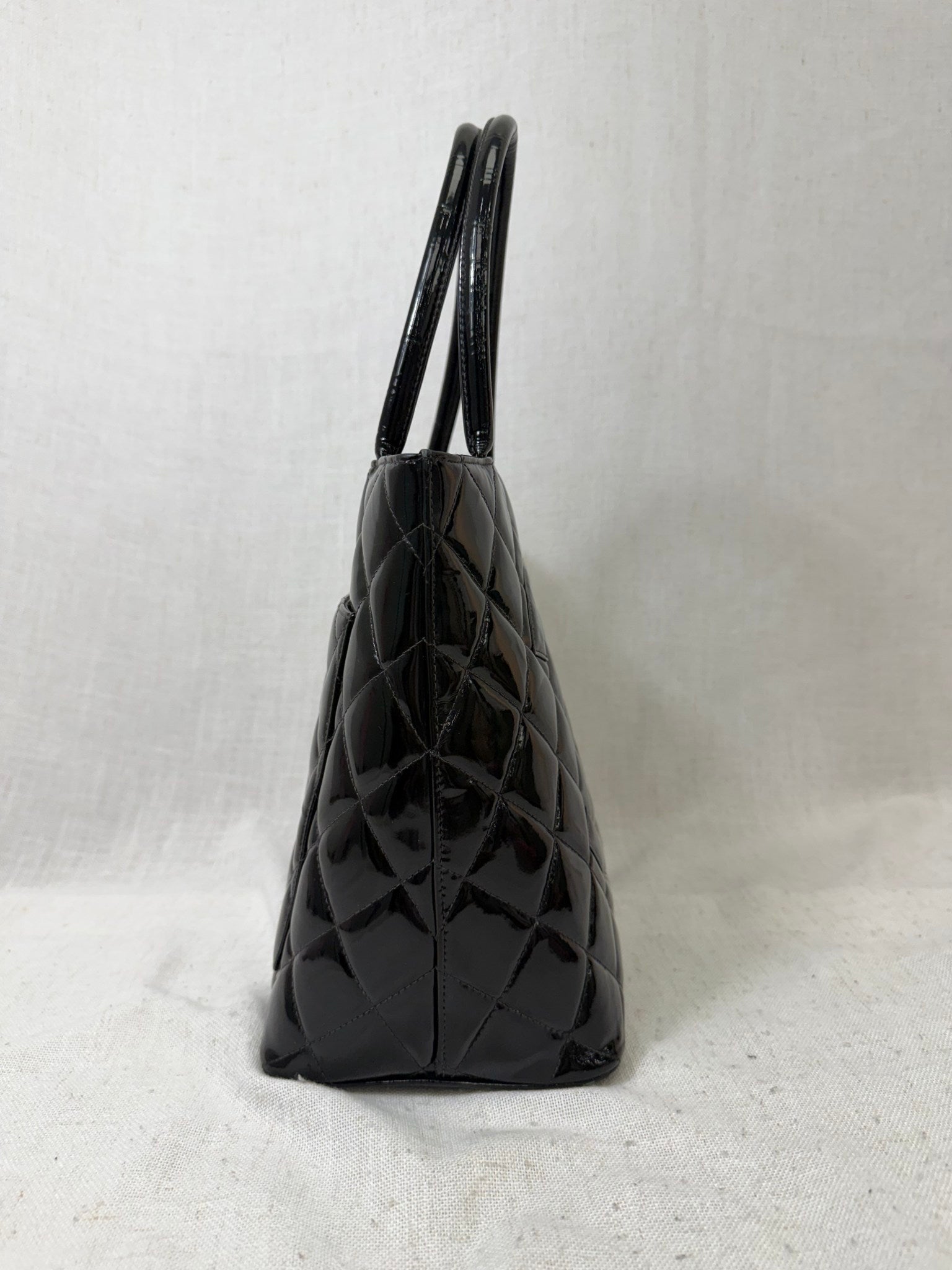 Chanel Black Patent Medallion Tote