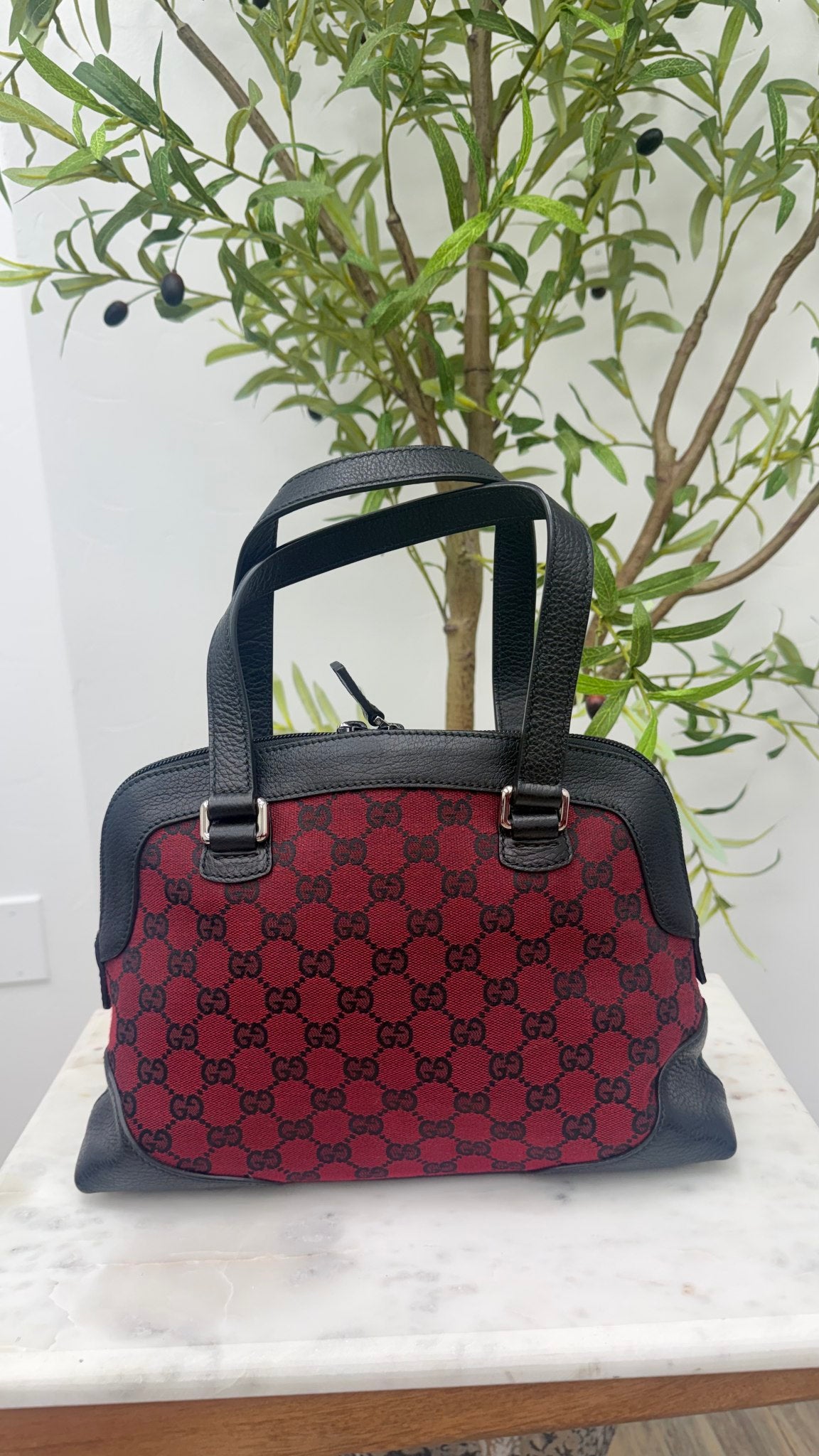 Gucci Red And Black GG Canvas Full Moon Handbag 