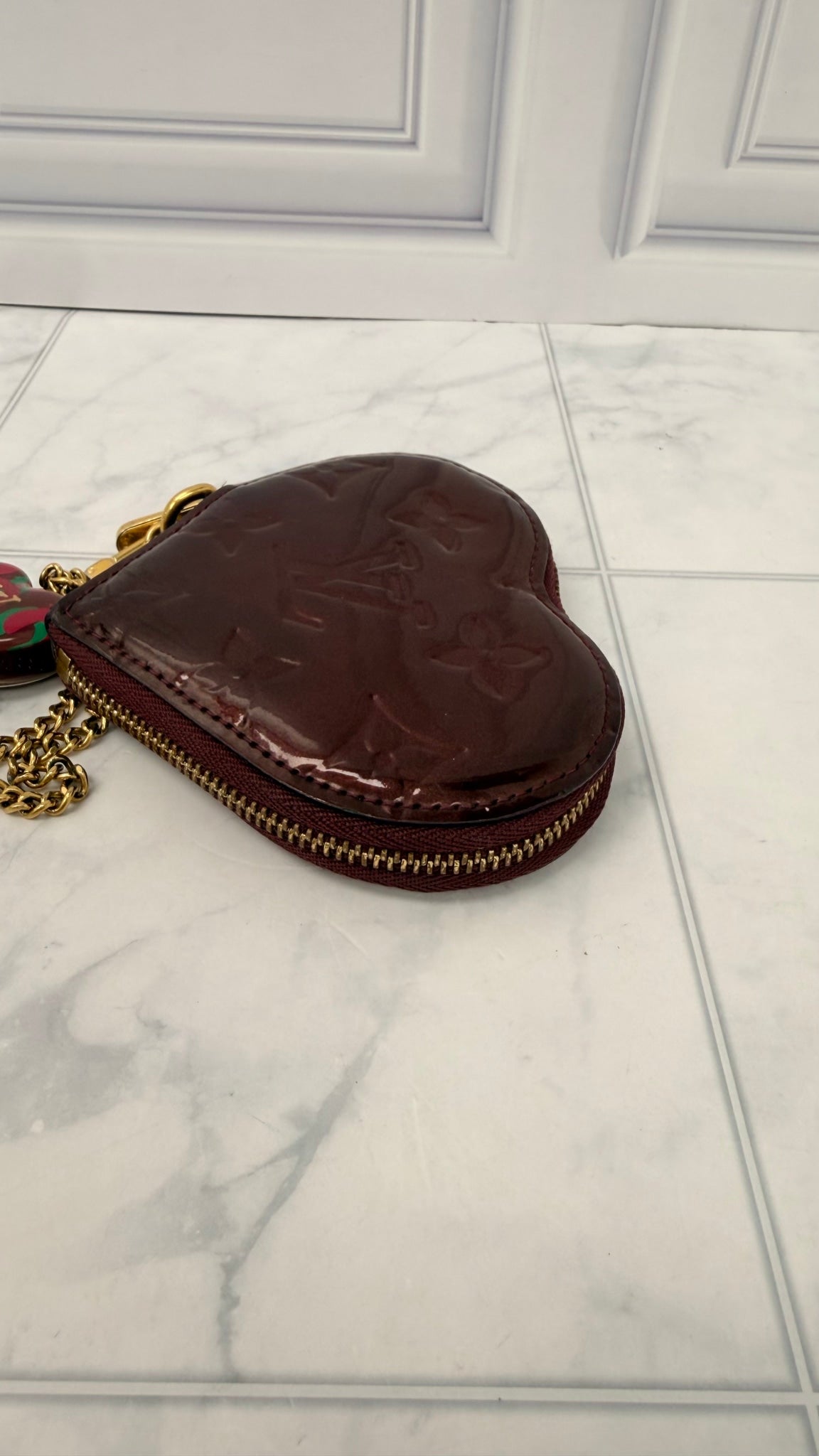 Louis Vuitton Amarante Vernis Leather Heart Bag Charm 