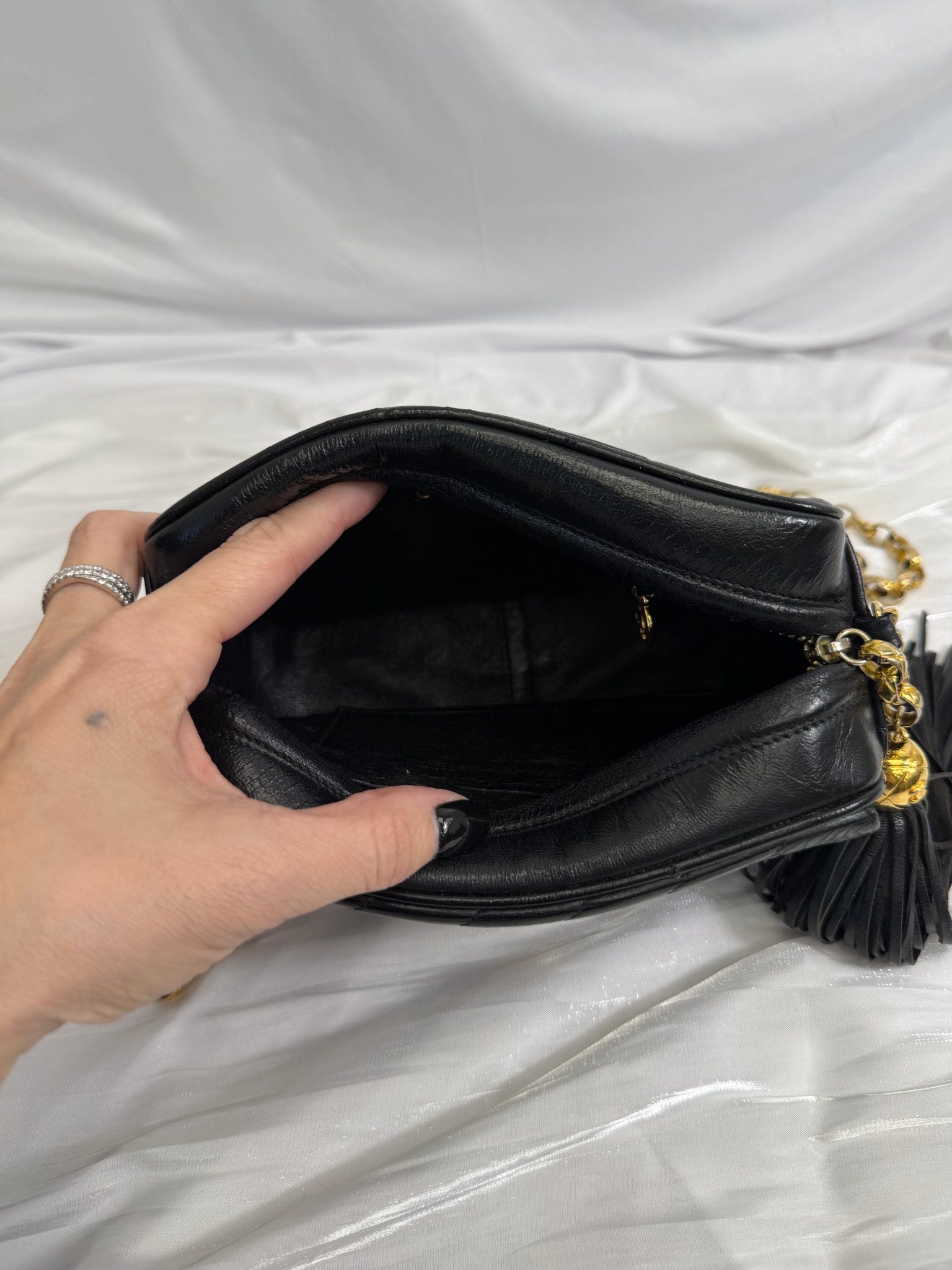 Chanel Black Lambskin Tassel Turnlock Camera Bag