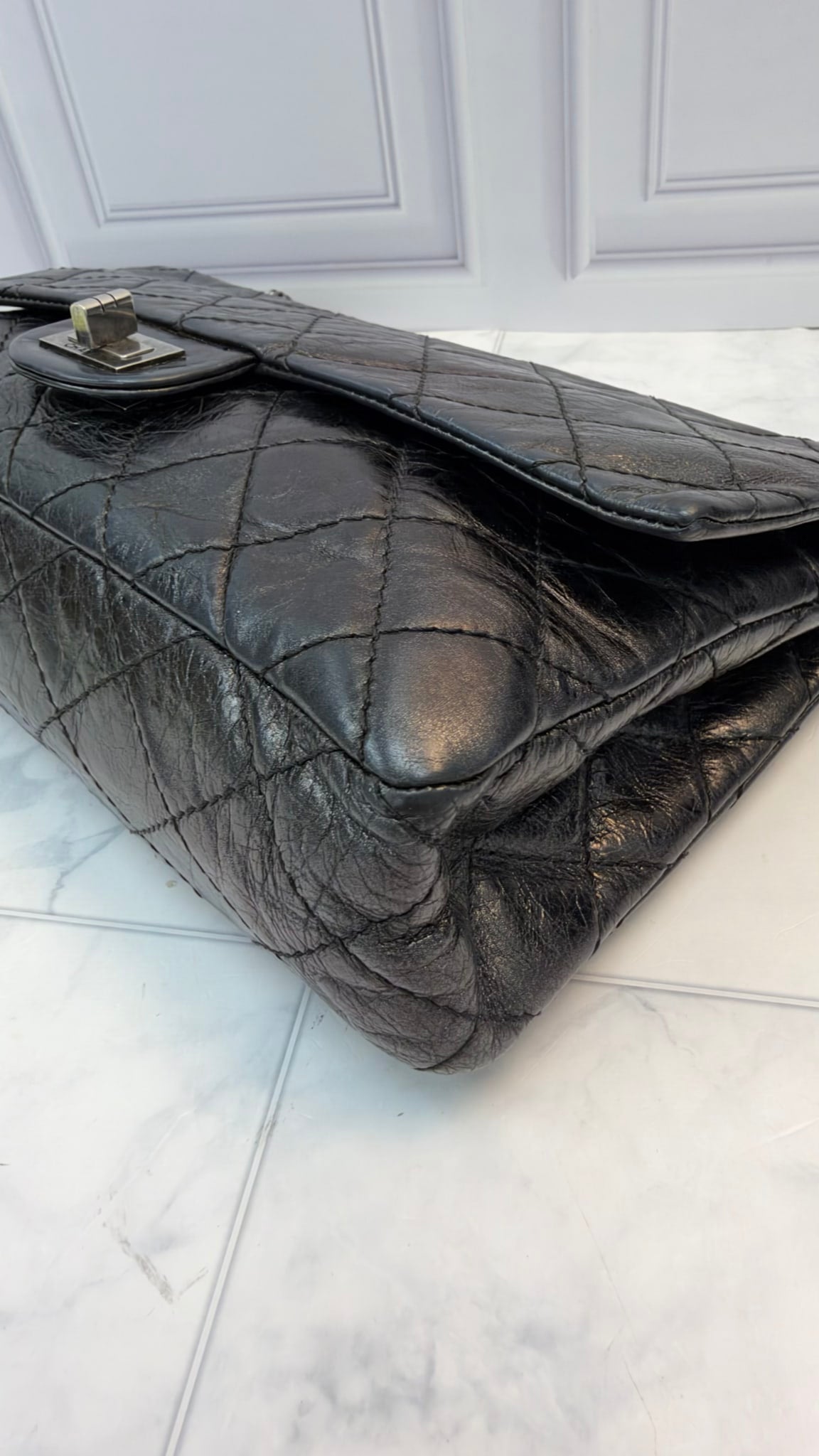 Chanel Metallic Black Quilted Aged Calfskin 2.55 Reissue Double Flap Bag