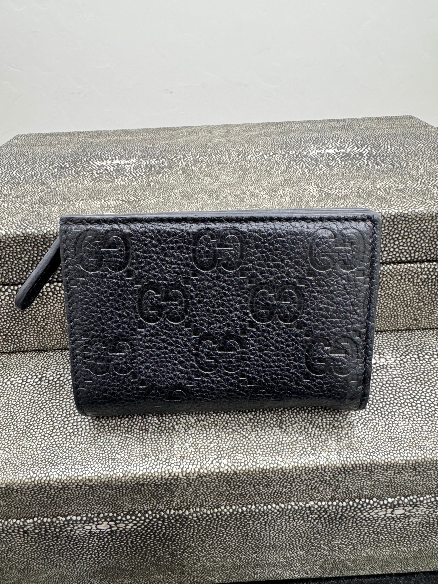 Gucci Black GG Embossed Leather Compact Wallet