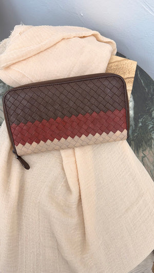 Bottega Veneta Brown Multicolor Intrecciato Leather Zippy Wallet