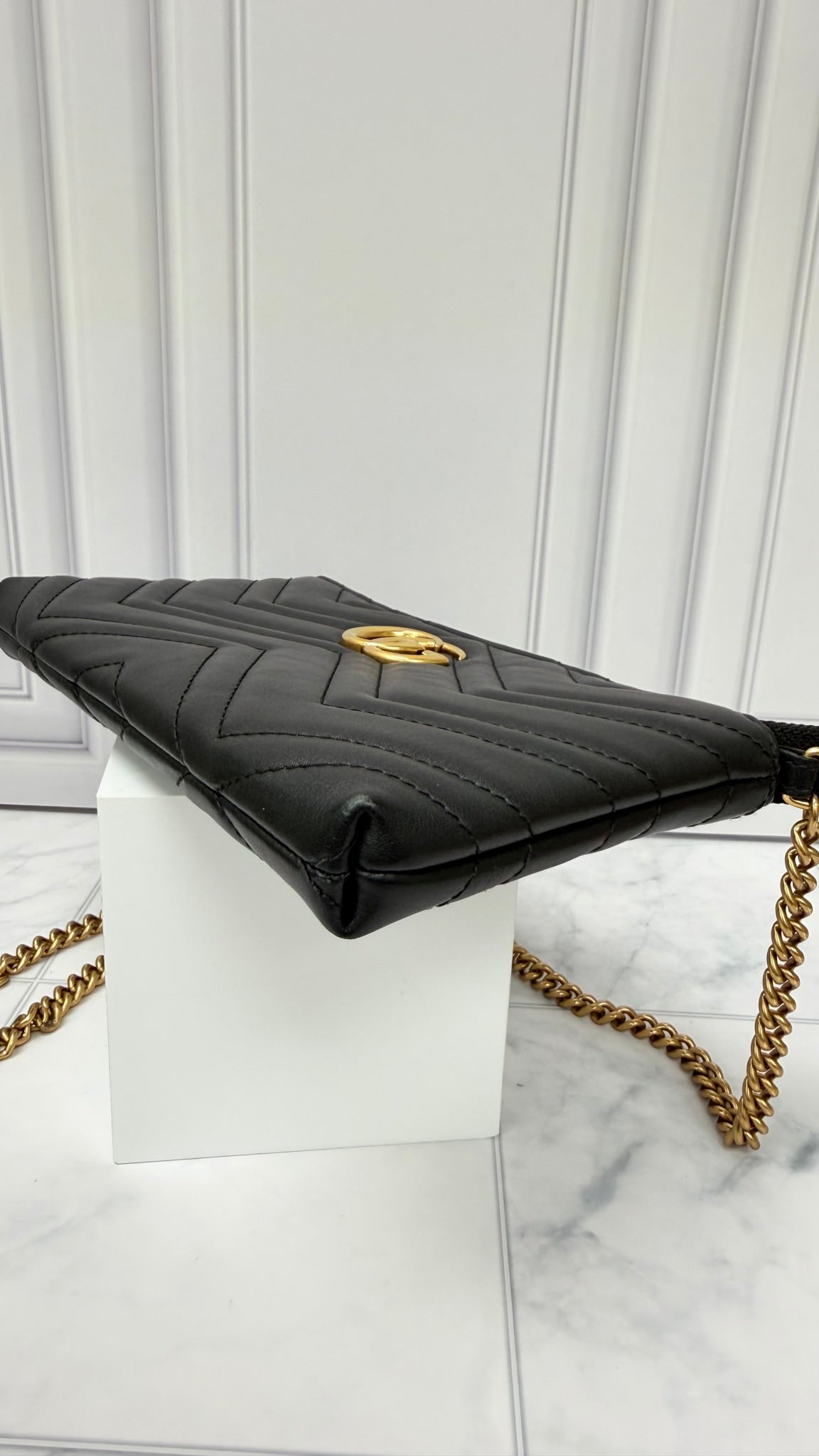 Gucci Black Leather GG Marmont Mini Chain Bag