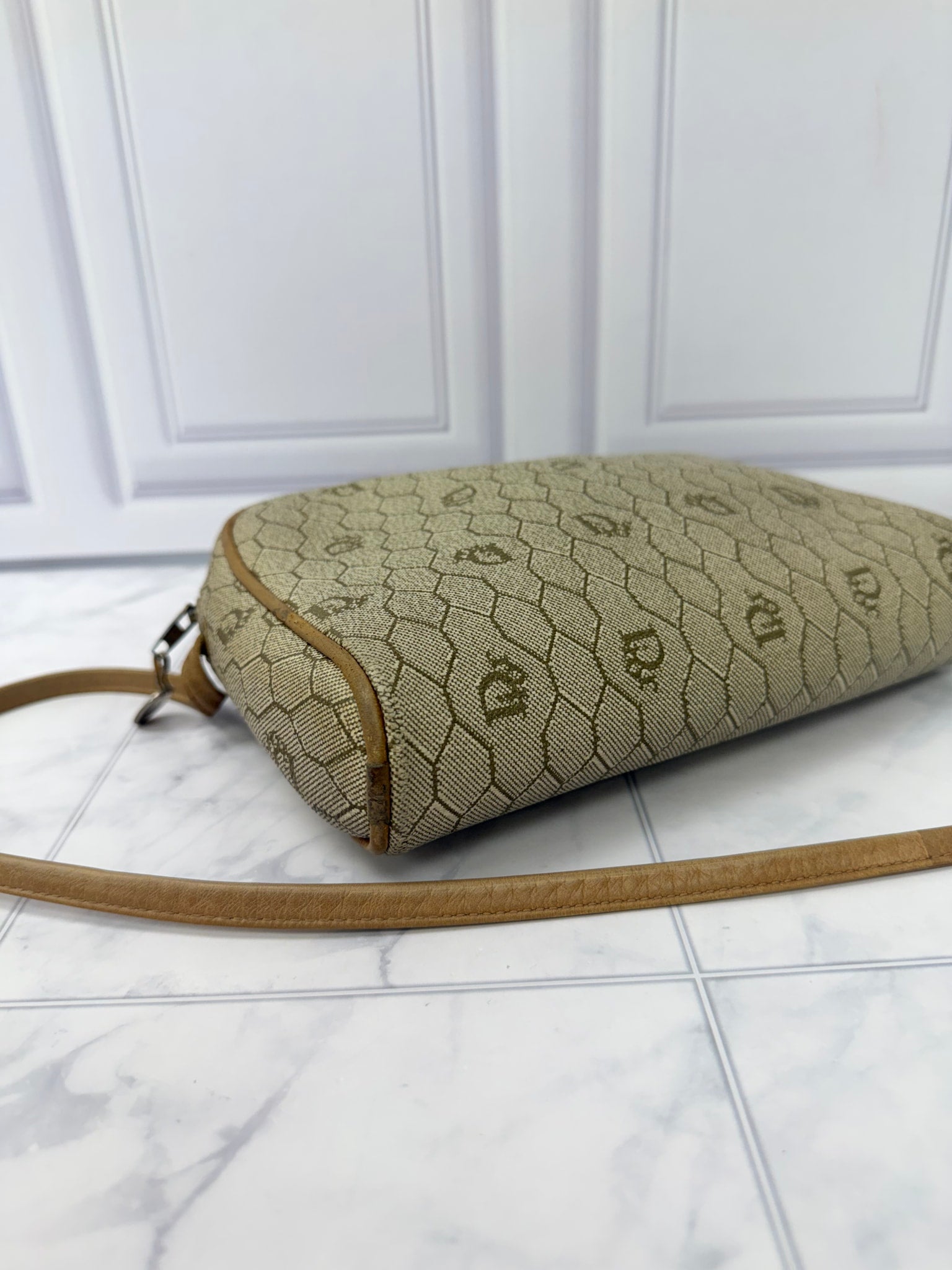 Christian Dior Beige Canvas Honeycomb Shoulder Bag 