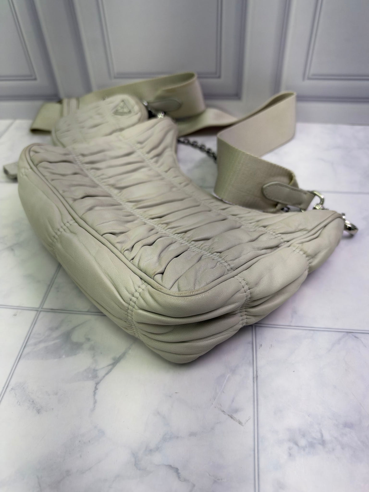 Prada Cream Nappa Gaufre Leather Re-Edition Crossbody Bag
