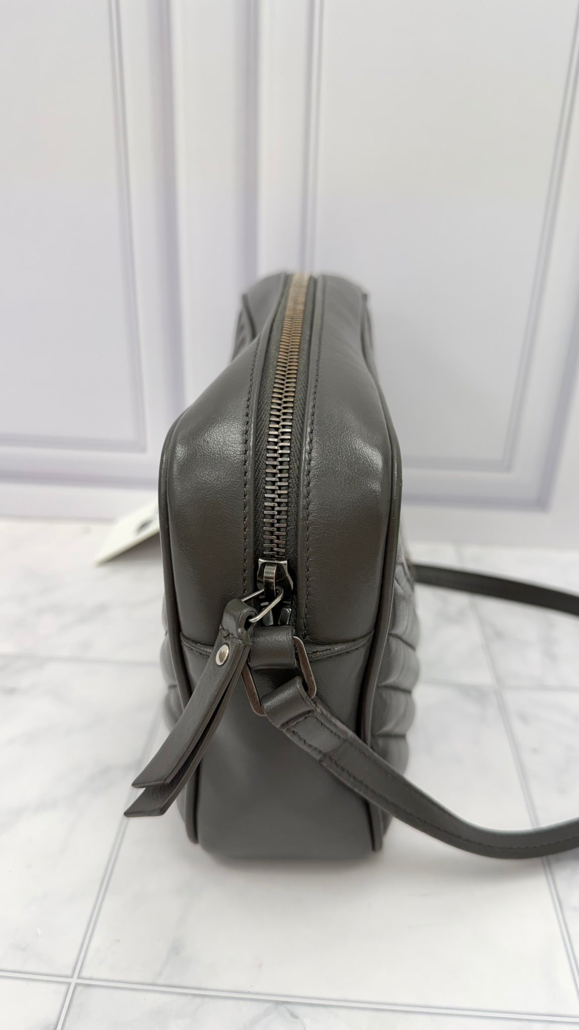 Saint Laurent YSL Dark Grey Leather Lou Camera Bag
