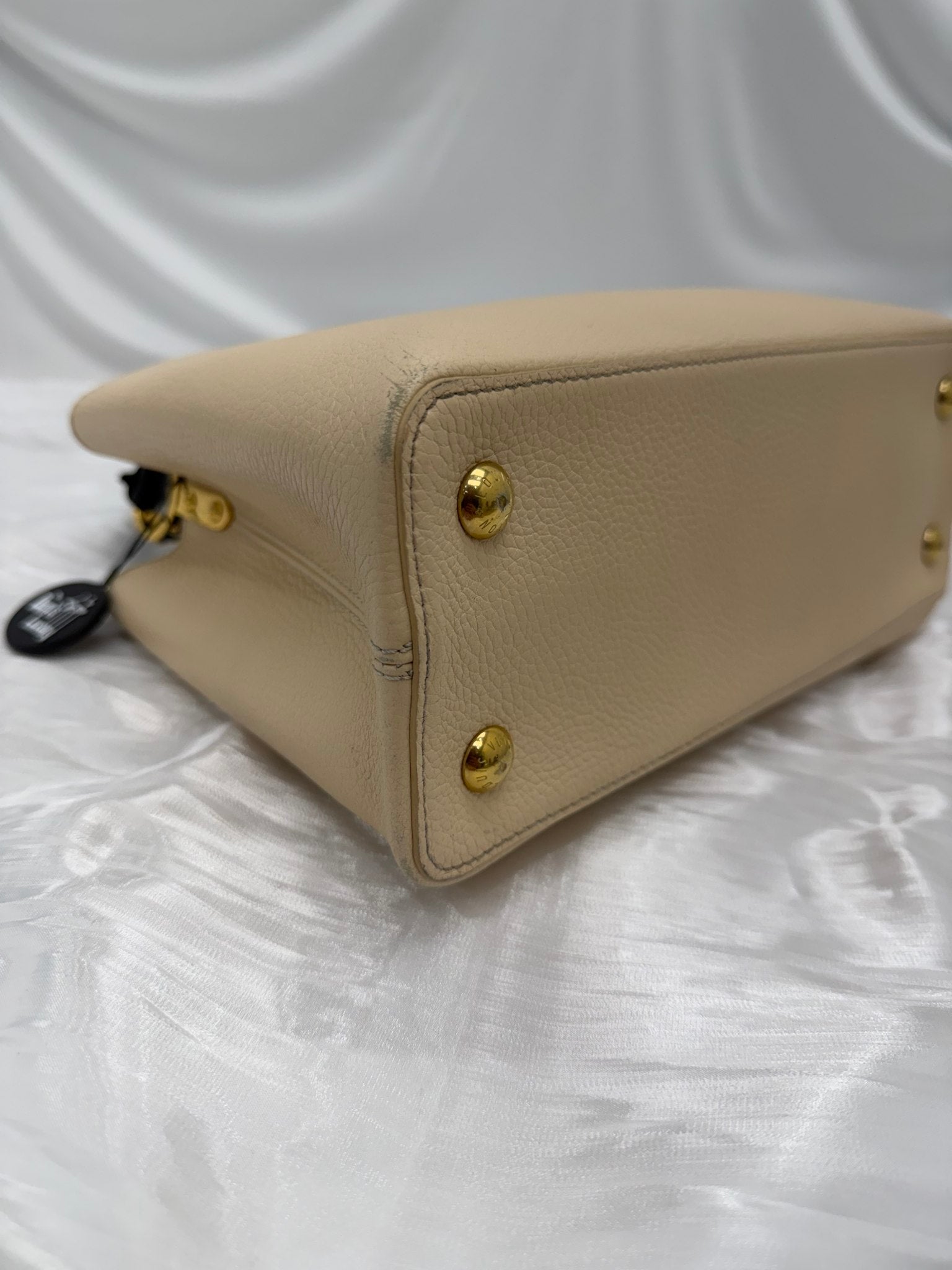 Louis Vuitton Beige & Black Taurillon Leather Capucines PM Bag