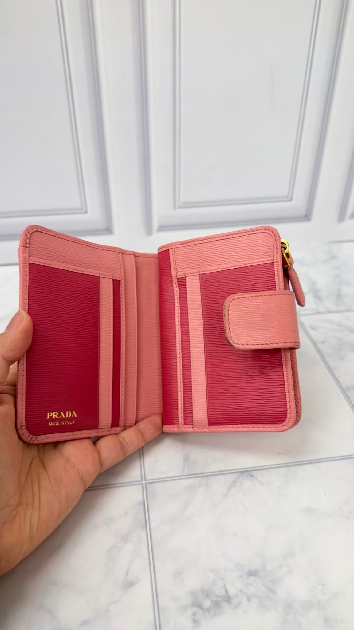 Prada Pink Saffiano Leather Compact Wallet 