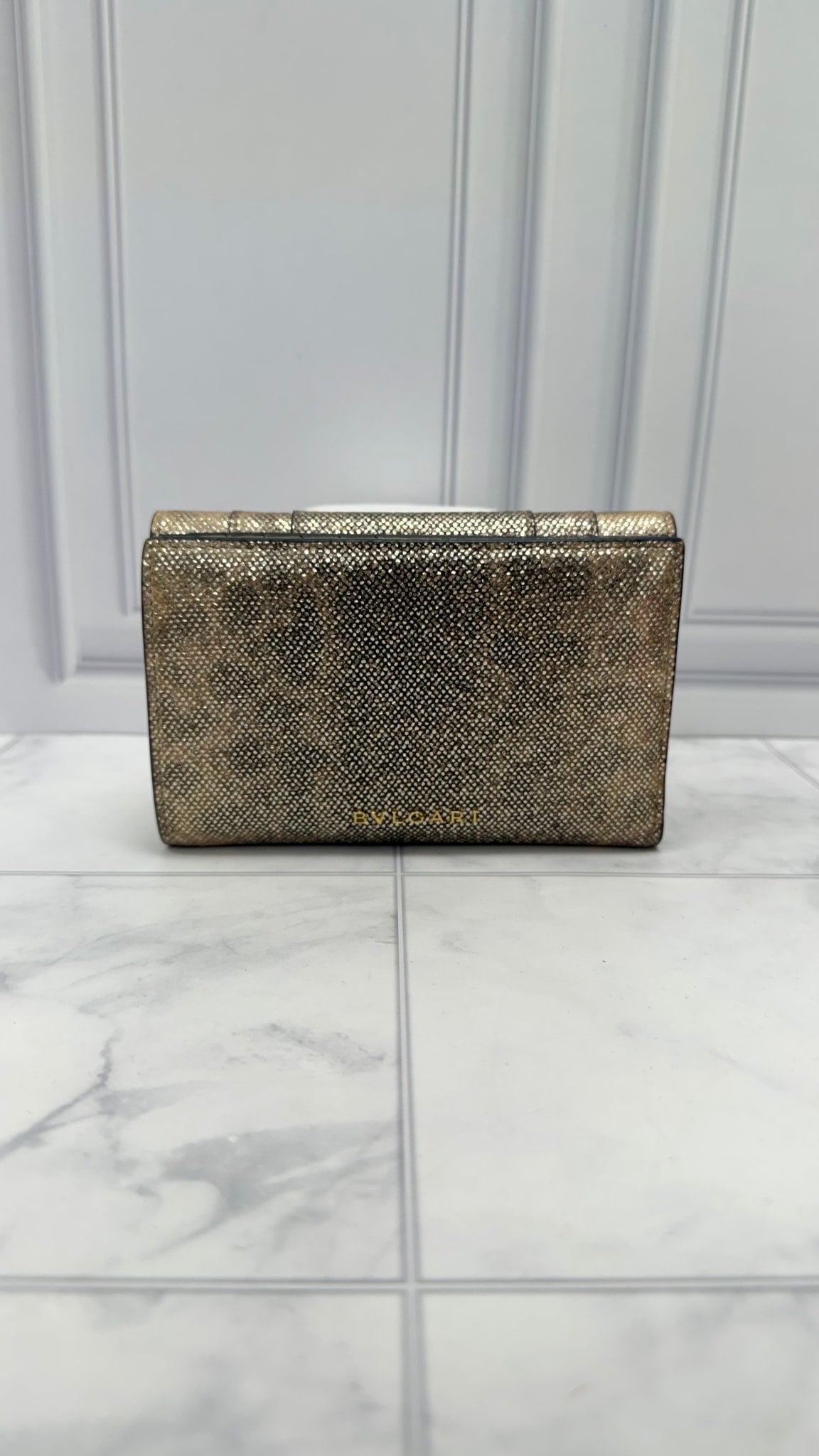 Bvlgari Gold Metallic Leather Serpenti Forever Compact Wallet