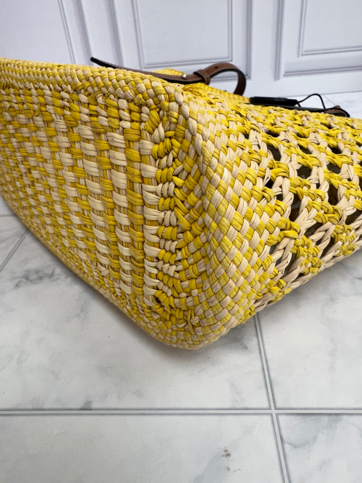 Loewe Yellow Raffia Paula's Ibiza Honeycomb Shoulder Bag