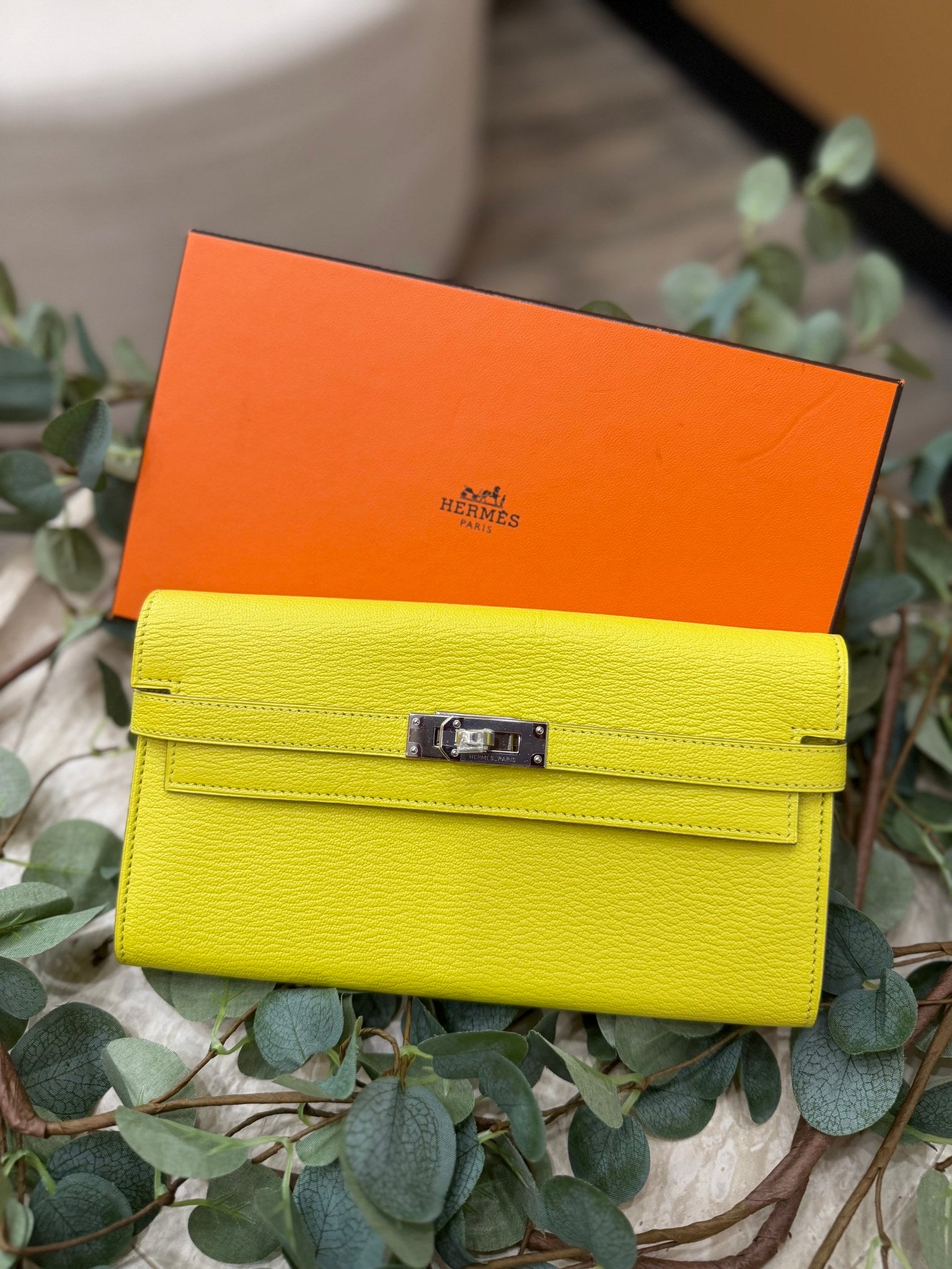 BRAND NEW- Hermes Rose Lime Mysore Kelly Longue Wallet PHW