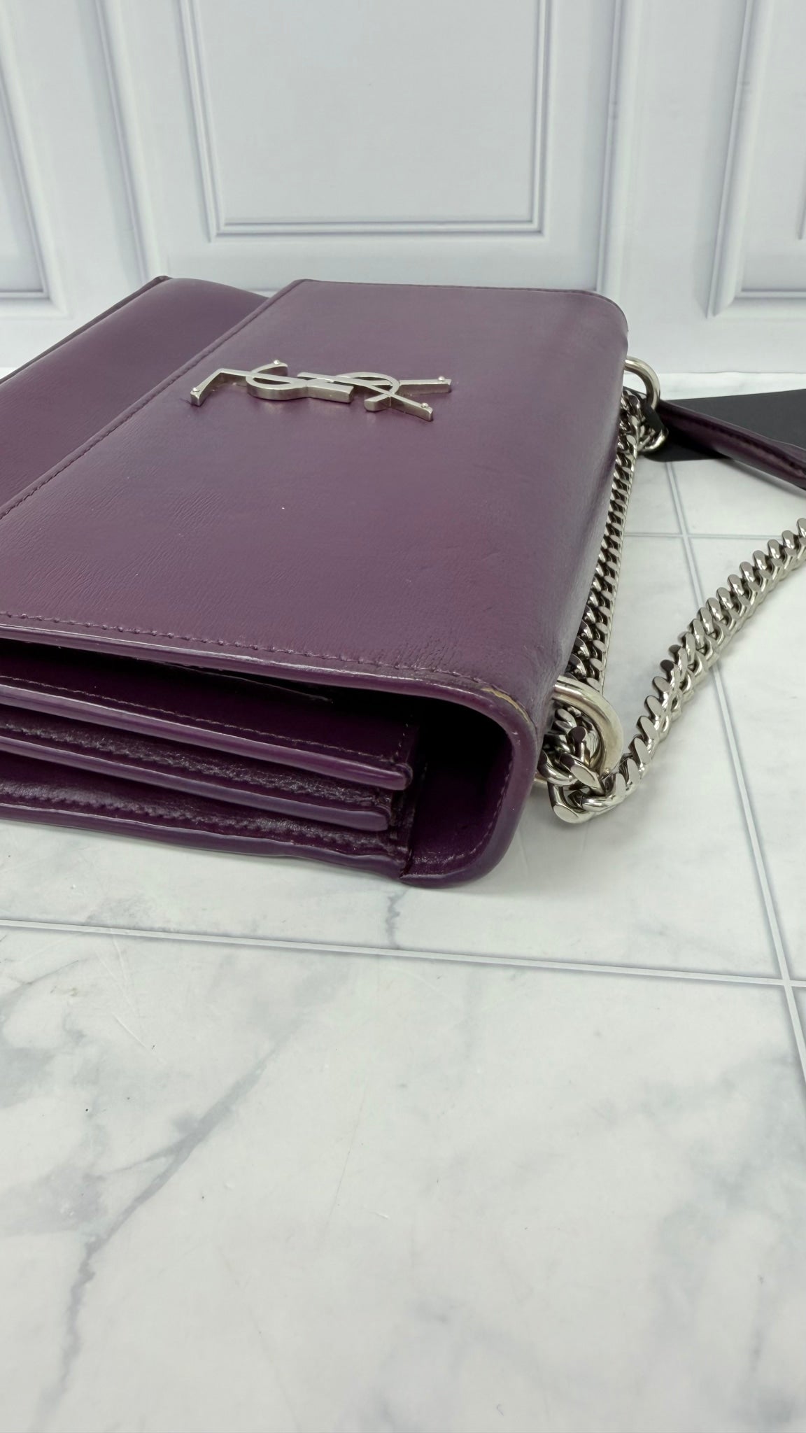 Saint Laurent YSL Purple Leather Medium Sunset Chain Shoulder Bag 