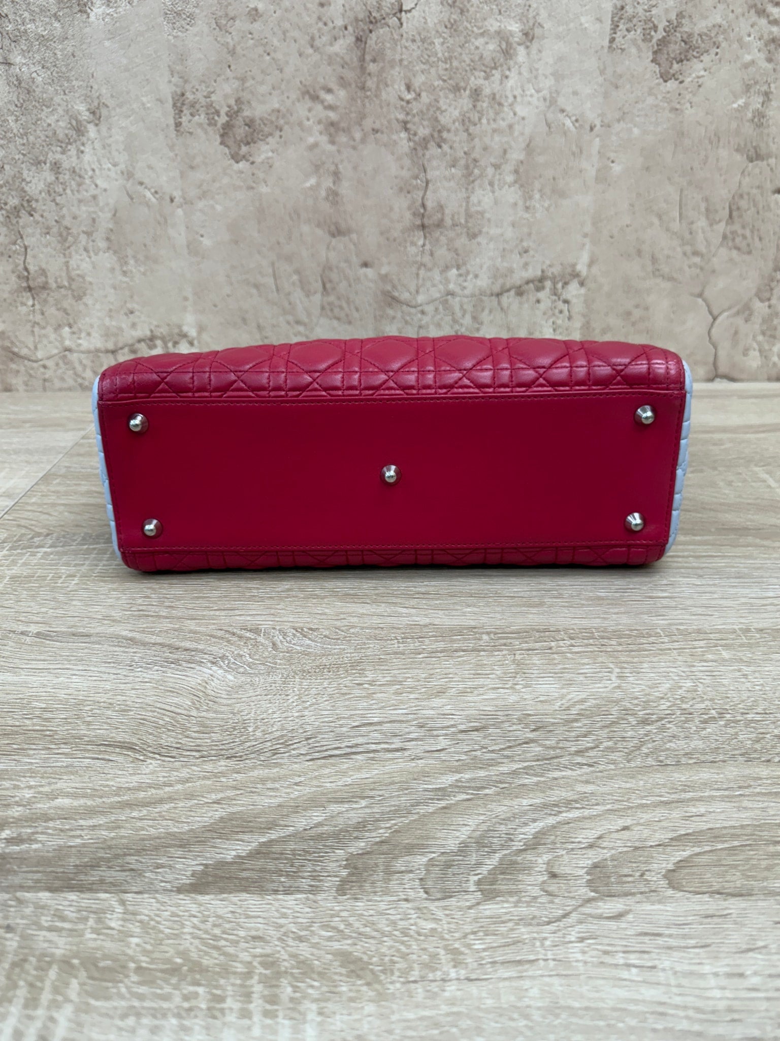 Christian Dior  Blue & Red Lambskin Cannage Lady Dior 