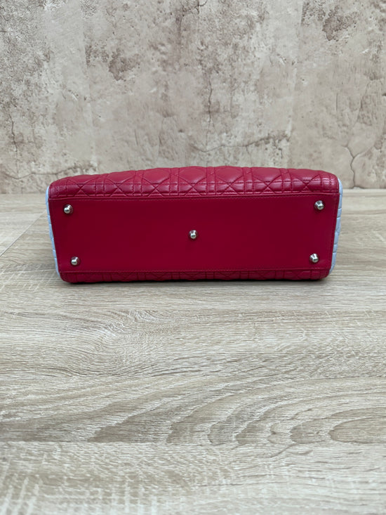 Christian Dior  Blue & Red Lambskin Cannage Lady Dior 