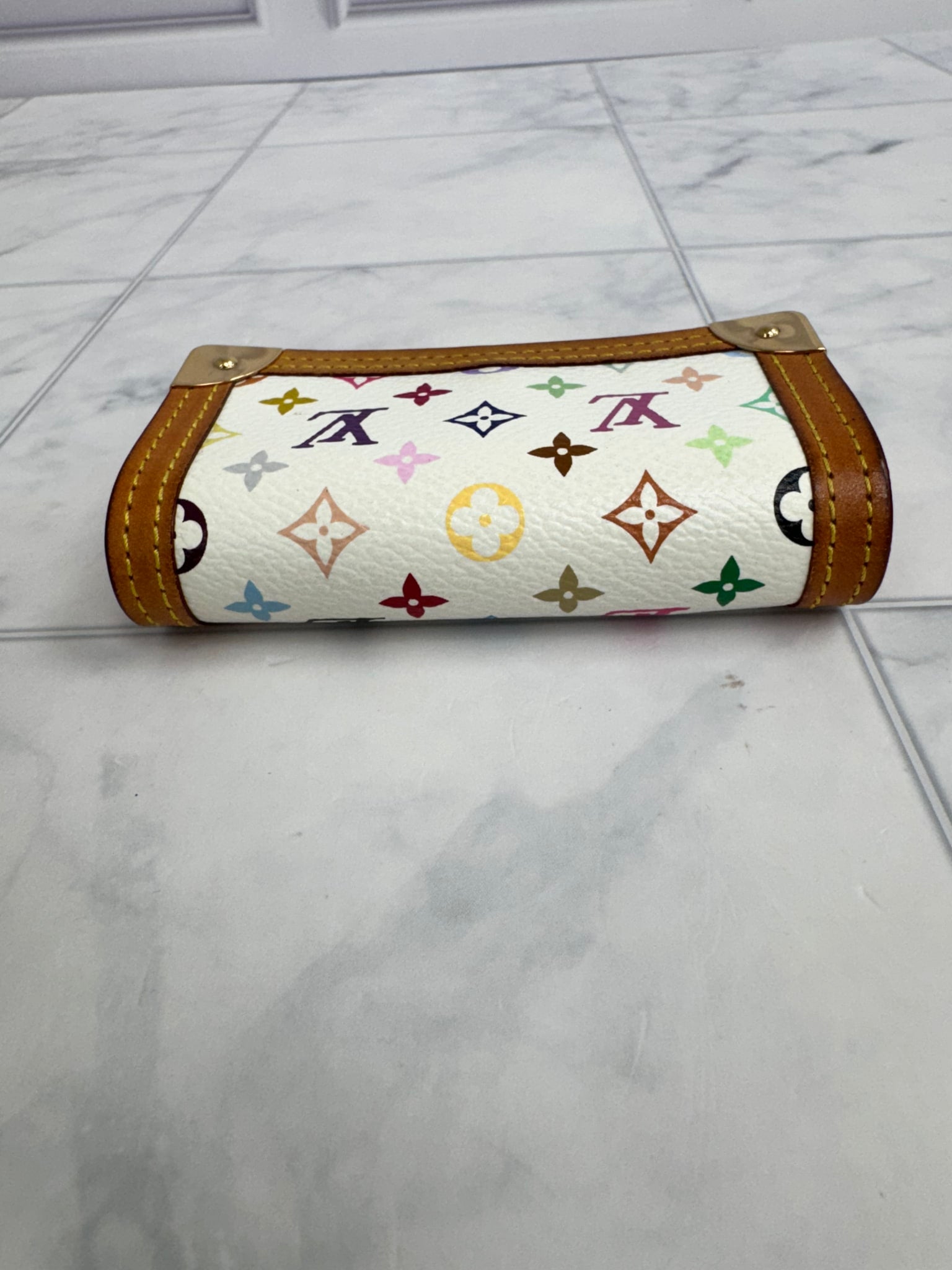 Louis Vuitton White Multicolor Monogram Porte-Monnaie Plat Coin Purse