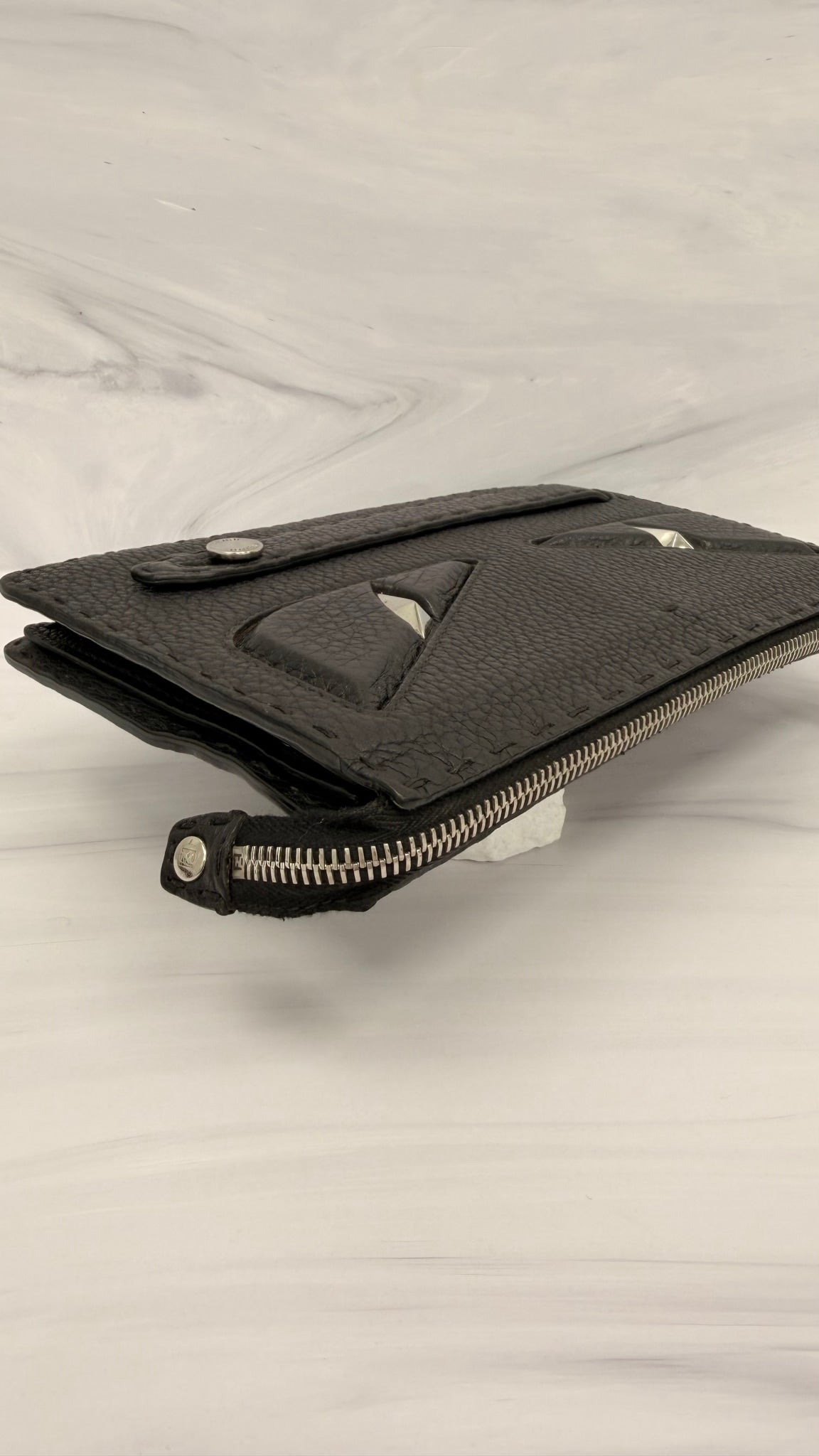 Fendi Black Grained Leather Monster Bugs Clutch