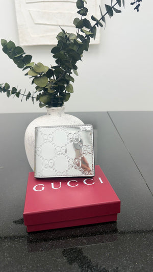 BRAND NEW - Gucci Silver Mirror Effect Leather Bifold Wallet