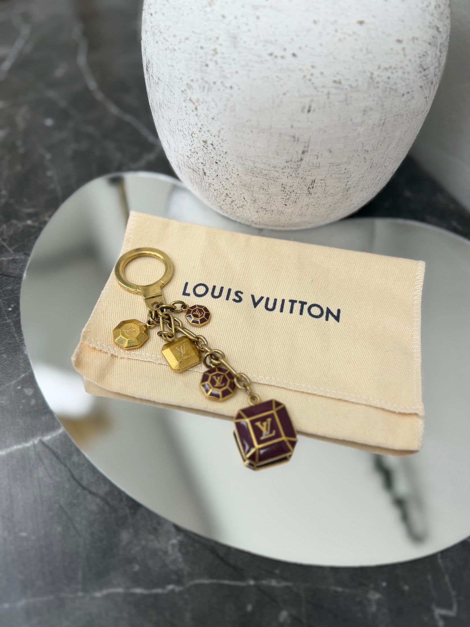 Louis Vuitton Maroon & Gold Tone Porte-Cles Cabochon Bag Charm
