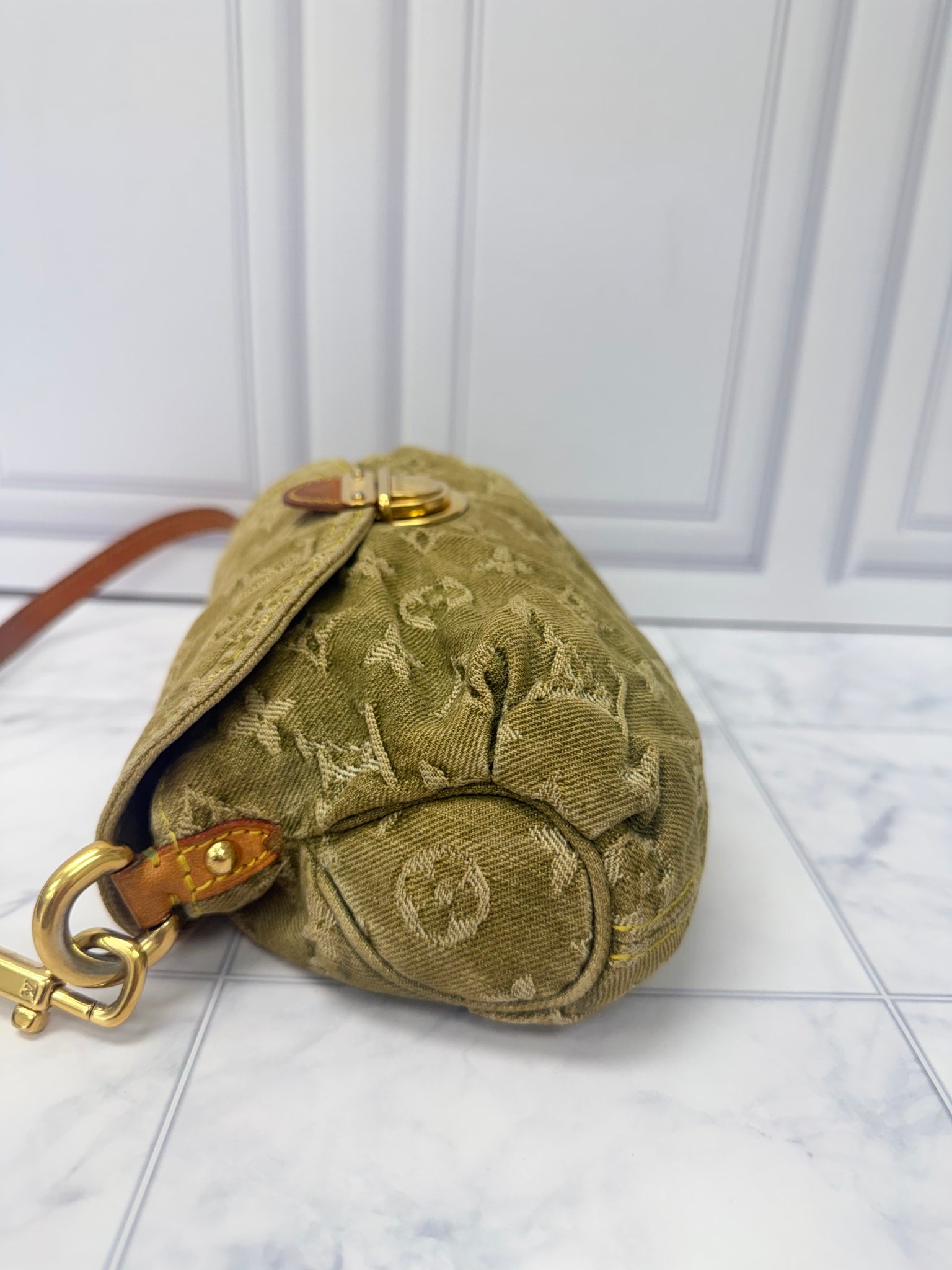 Louis Vuitton Green Denim Monogram Mini Pleaty Shoulder Bag