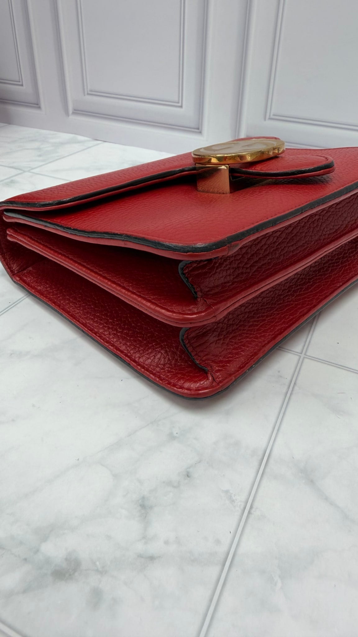 Gucci Red Leather Interlocking G Chain Crossbody