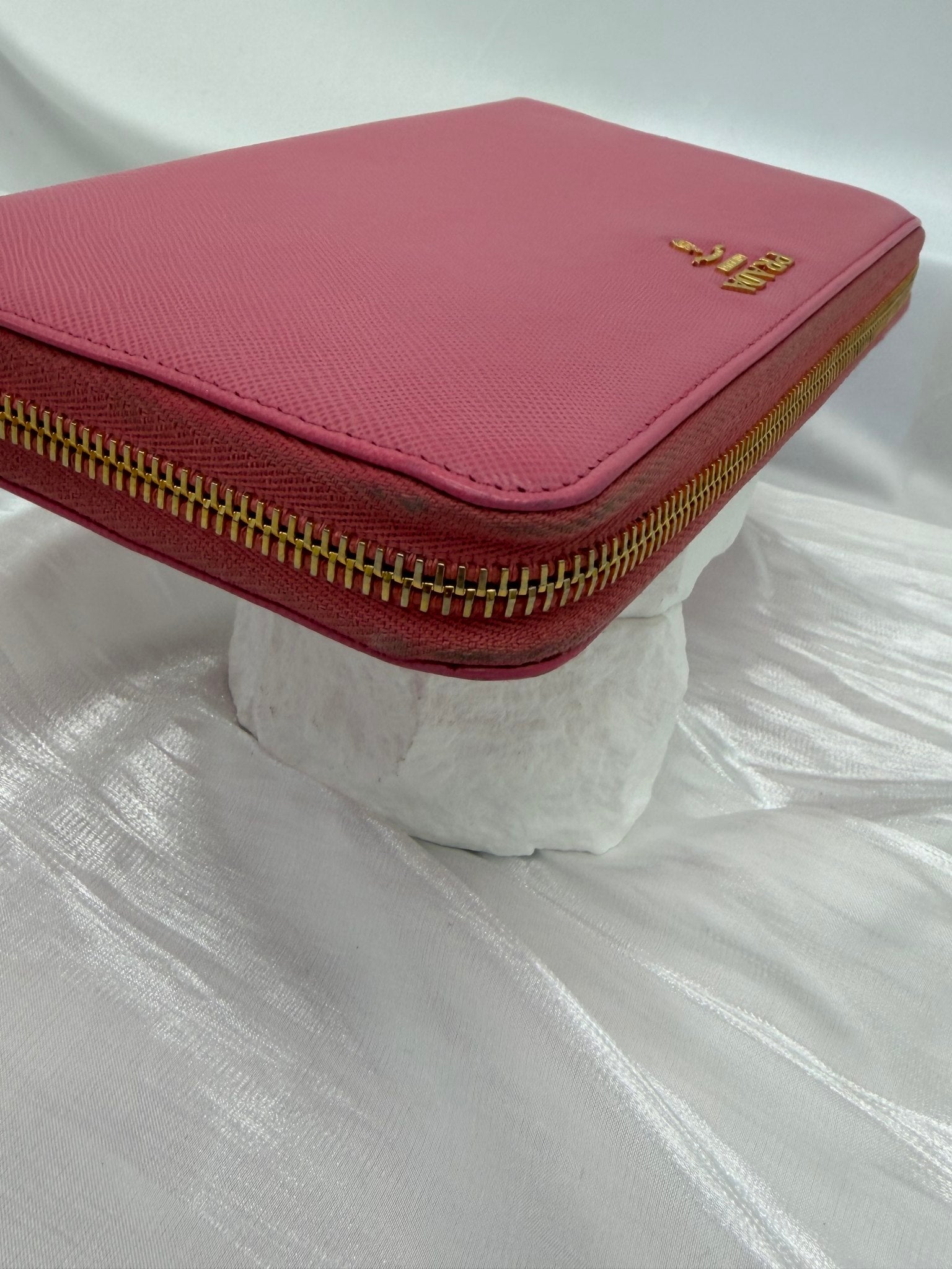 Prada Pink Saffiano Leather XL Zippy Wallet