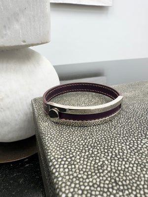 Hermes Deep Purple Calfskin Leather Puspus Bangle Bracelet