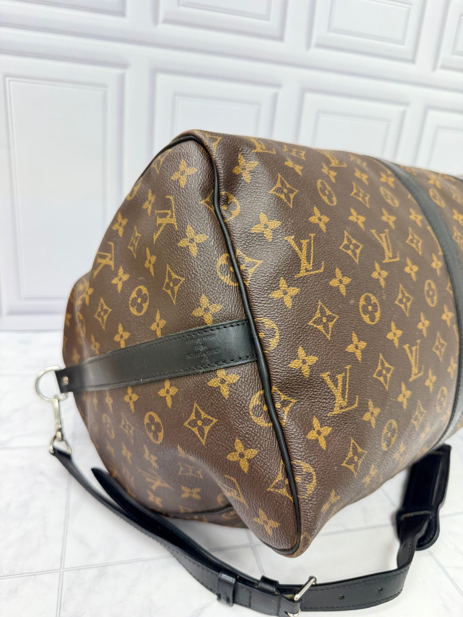 Louis Vuitton Monogram And Black Leather Keepall 55 Bandouliere