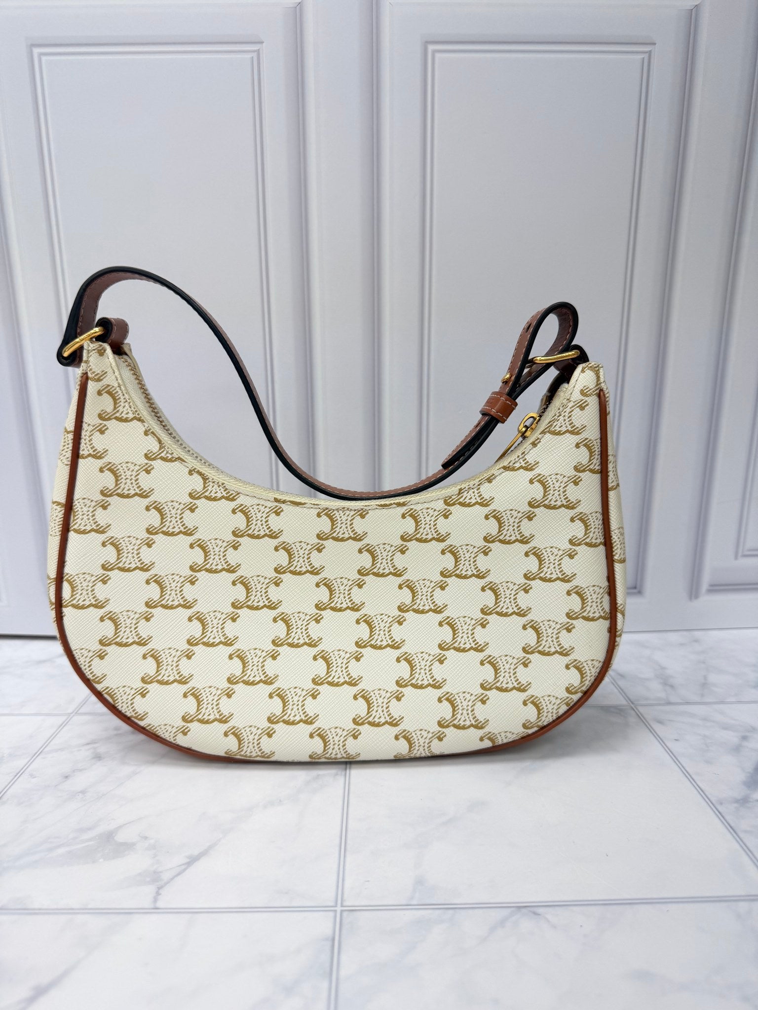 Celine White Canvas Ava Shoulder Bag 