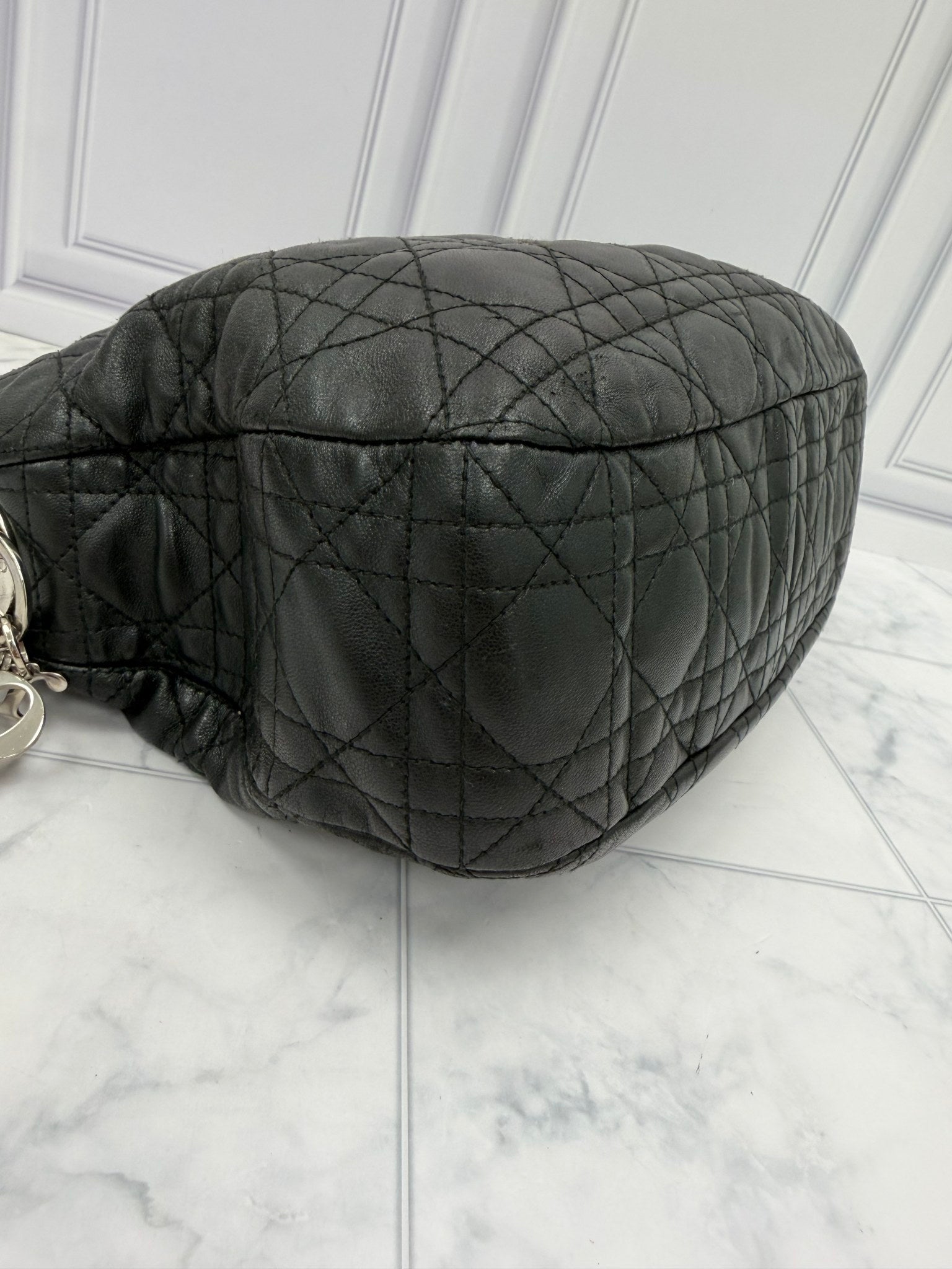 Christian Dior Black  Cannage Lambskin Soft Hobo Bag