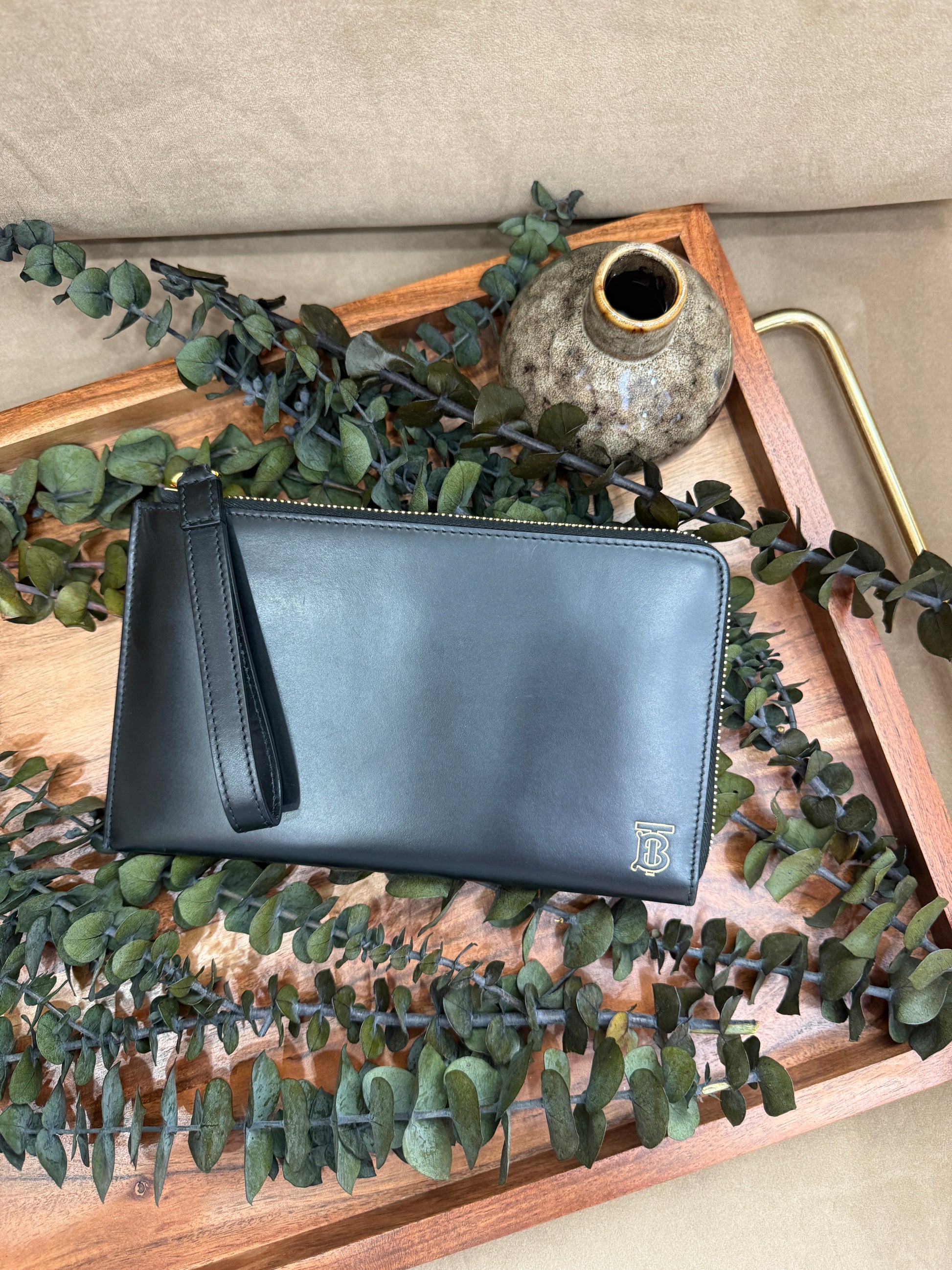 BRAND NEW- Burberry Black Leather Wallet Clutch 