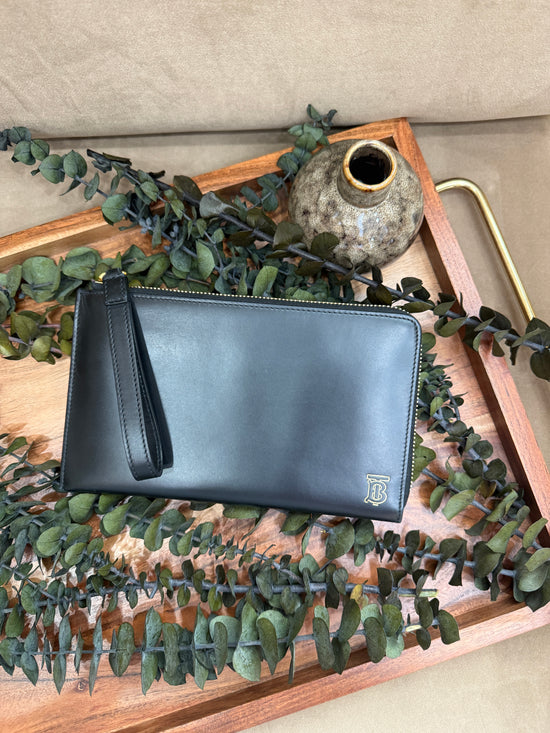 BRAND NEW- Burberry Black Leather Wallet Clutch 