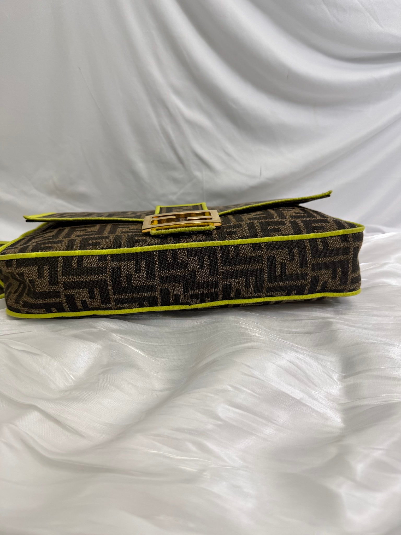 Fendi Brown & Green Zucca Large Baguette 2Way Bag