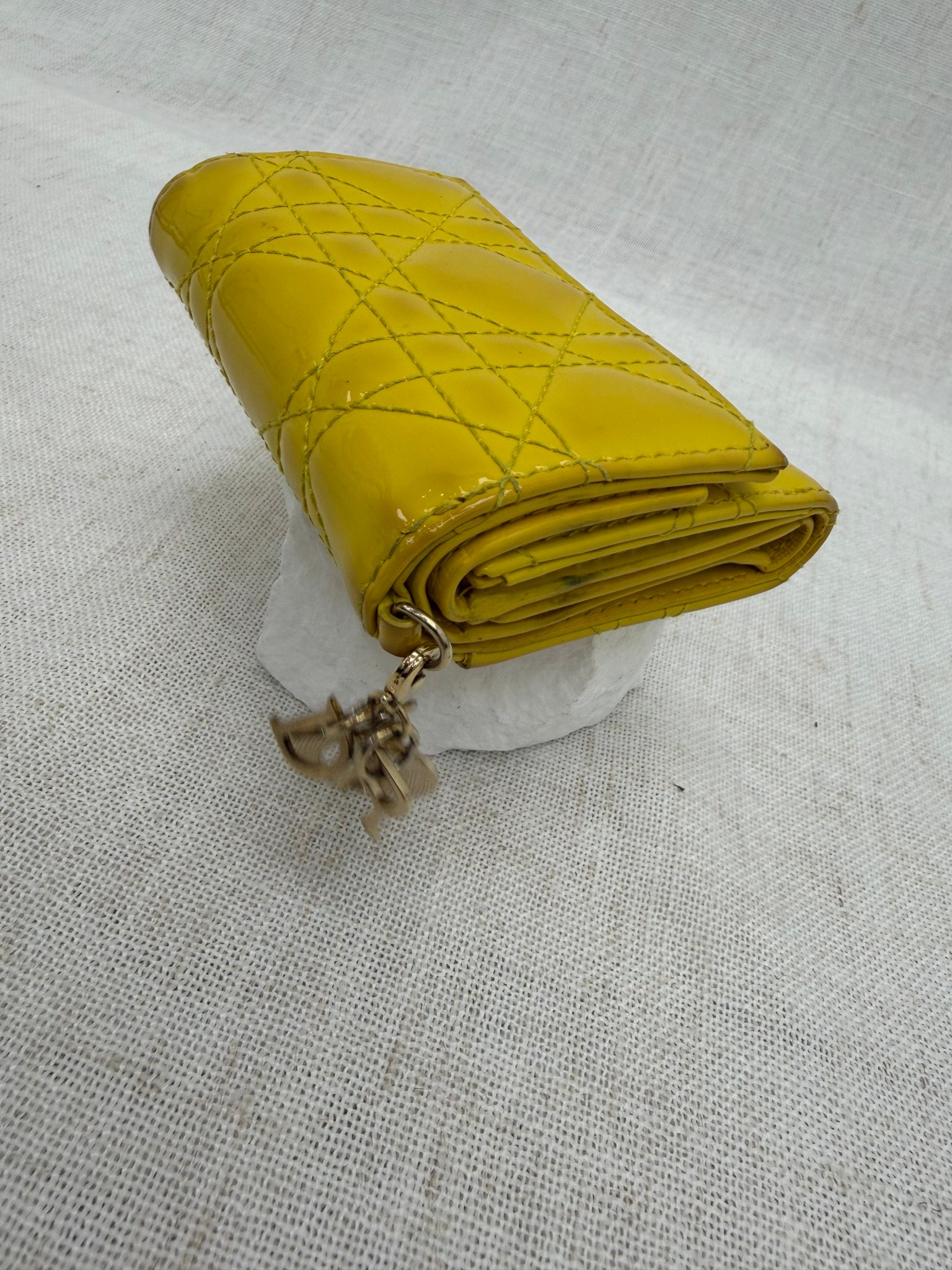 Christian Dior Yellow Cannage Patent Leather Lady Dior Lotus Wallet