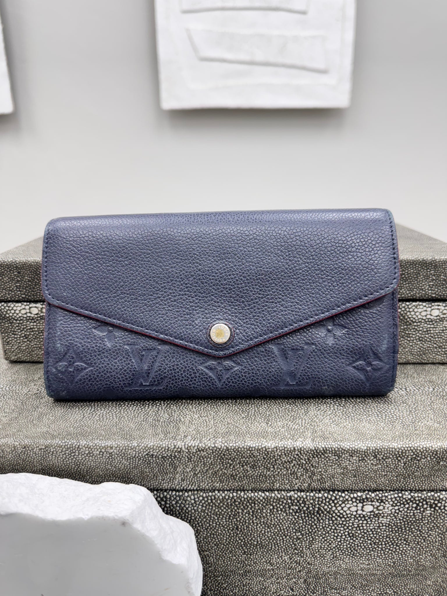 Louis Vuitton Navy Blue Monogram Empreinte Leather Sarah Wallet