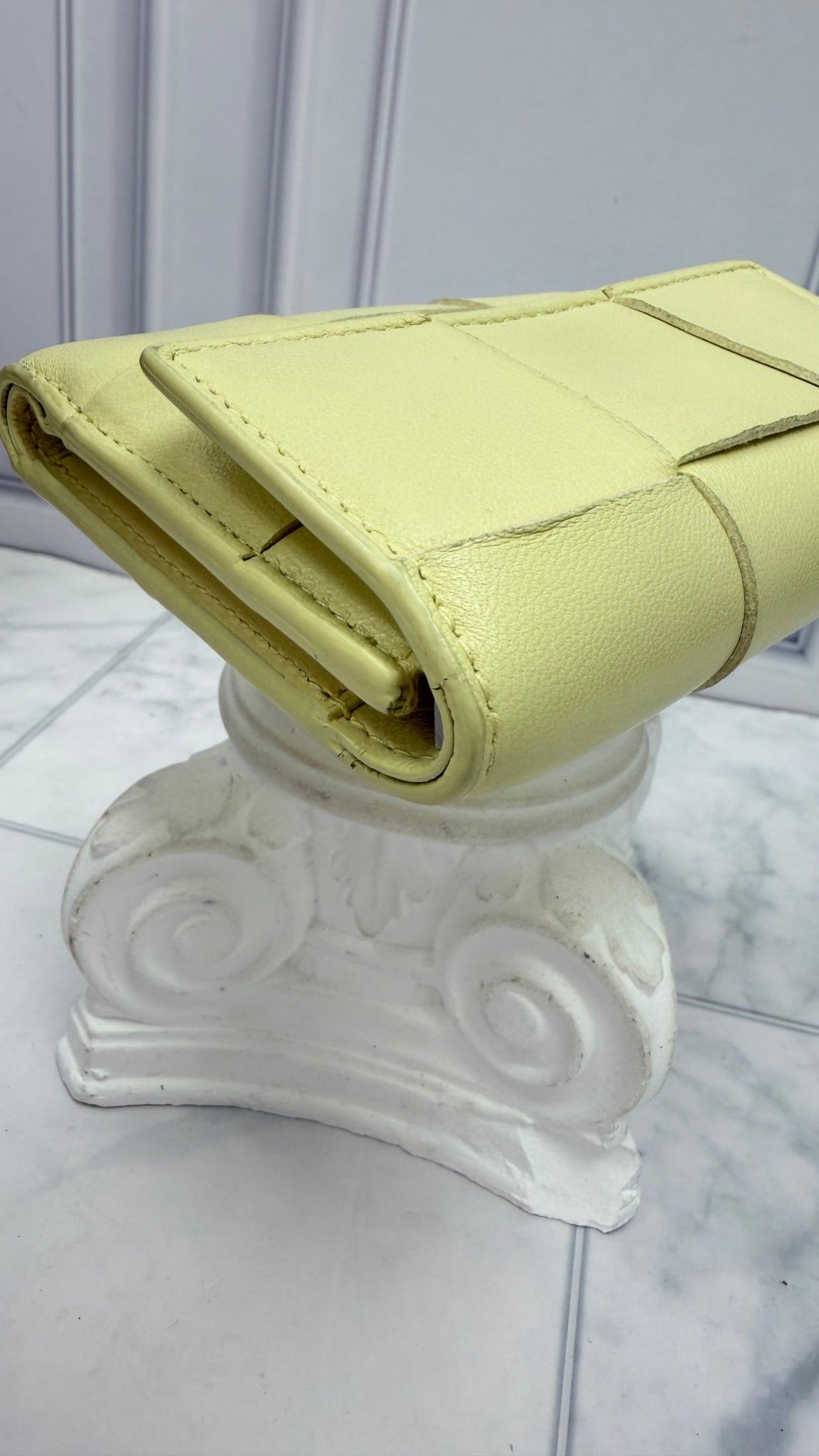 Bottega Veneta Yellow Maxi Intrecciato Leather Cassette Compact Wallet