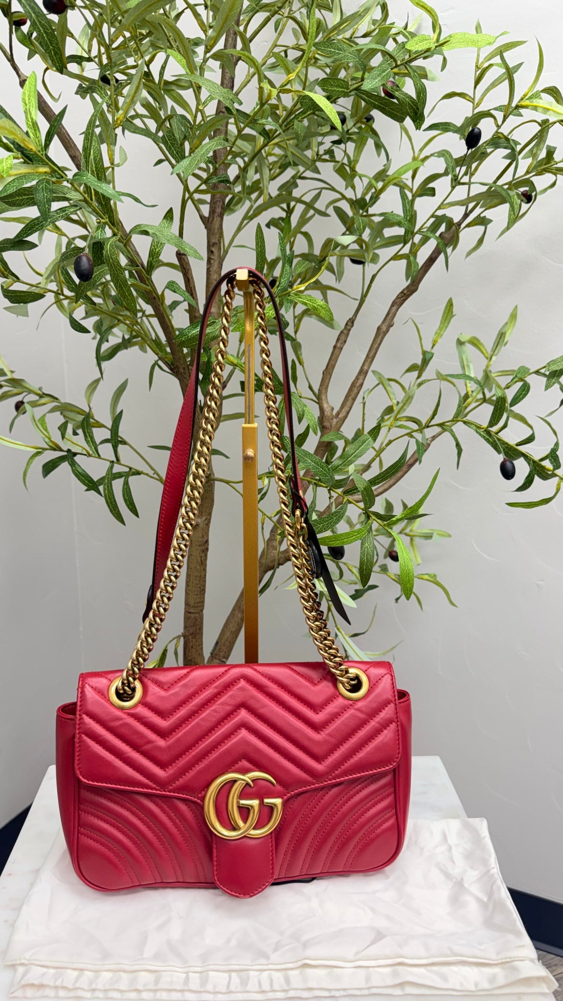 Gucci Red Leather GG Marmont 2Way Bag 