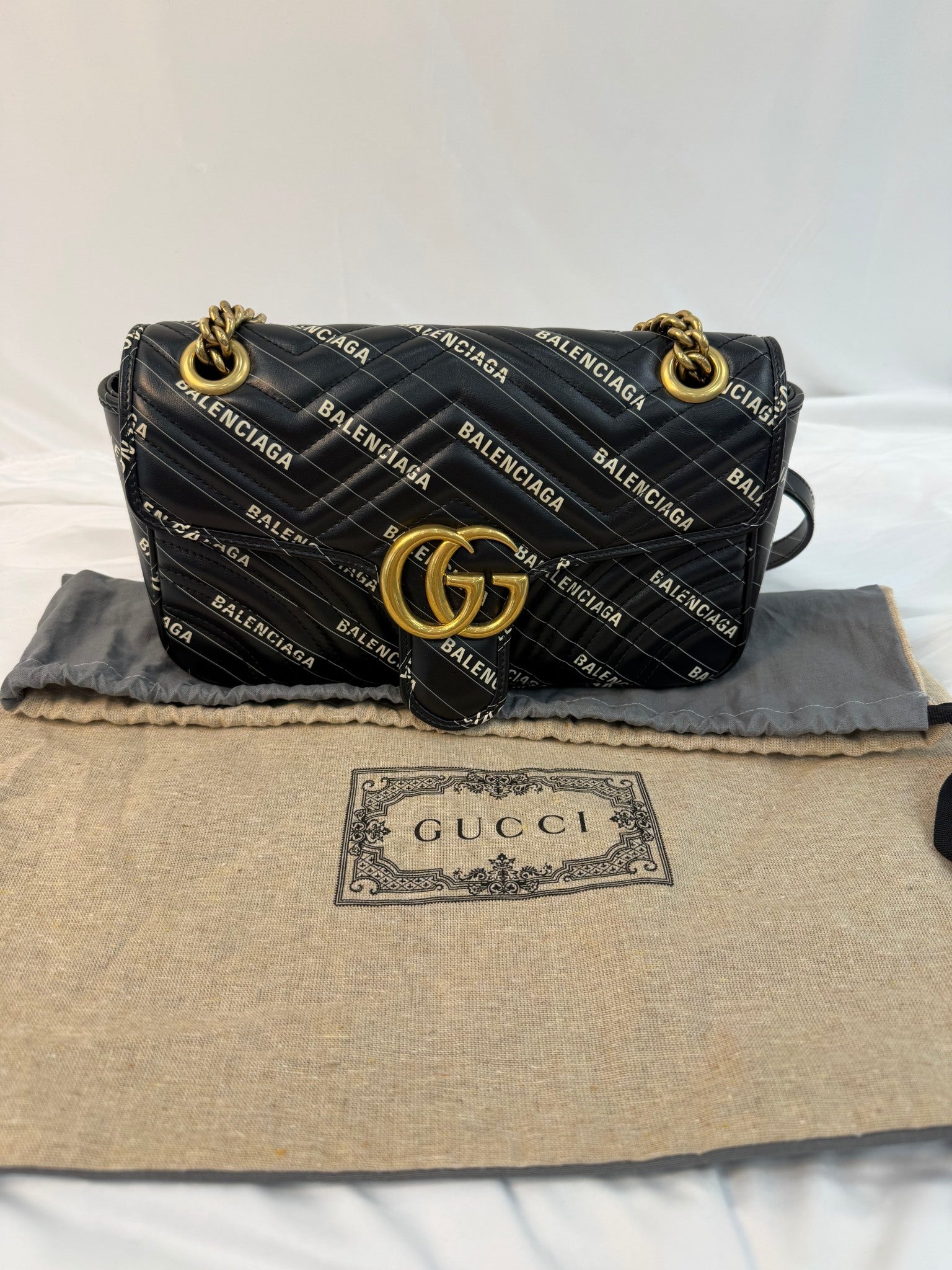 Gucci X Balenciaga Black Leather Hacker Project Marmont